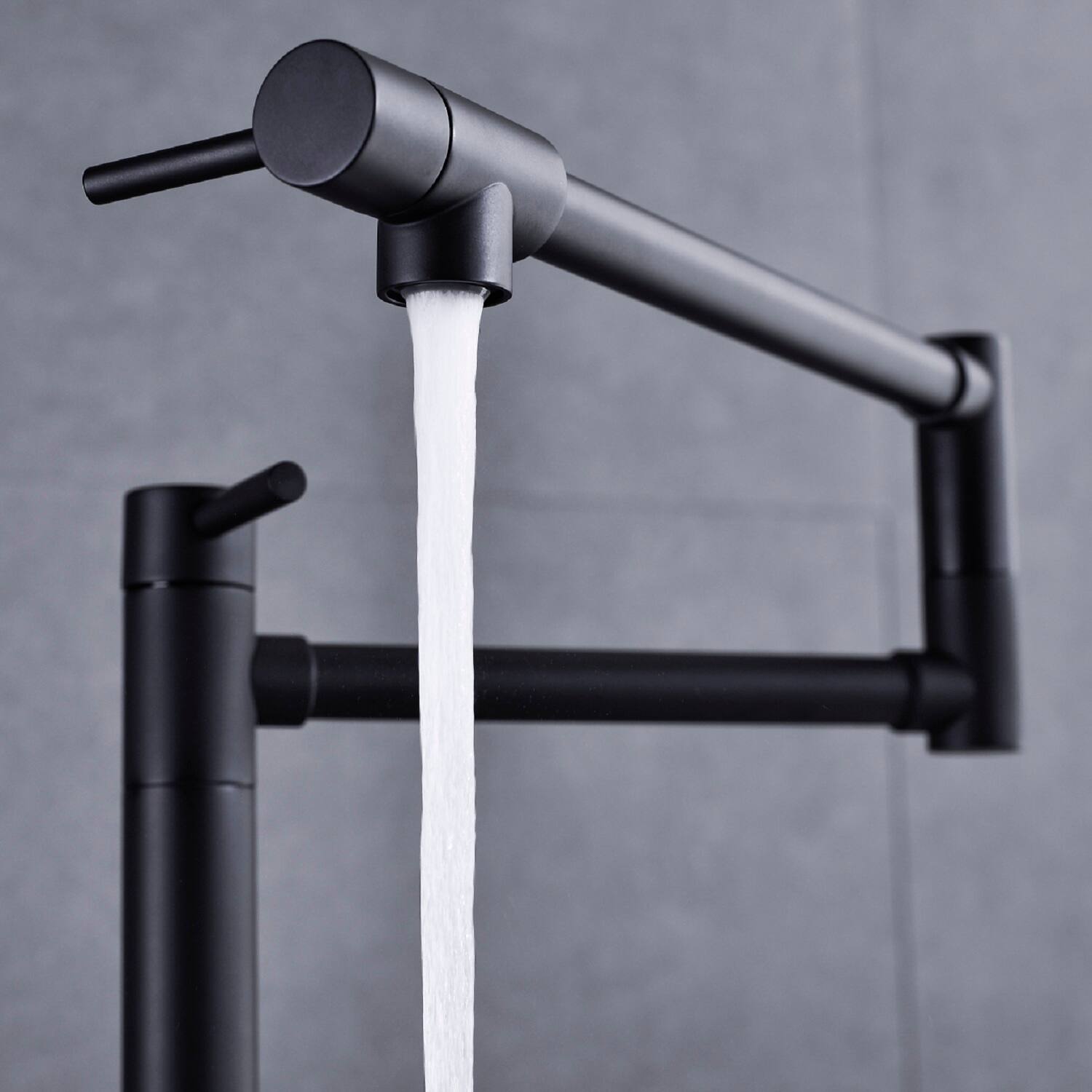 Angle. Siljoy - Pot Filler Faucet with Extension Shank - Matte Black.