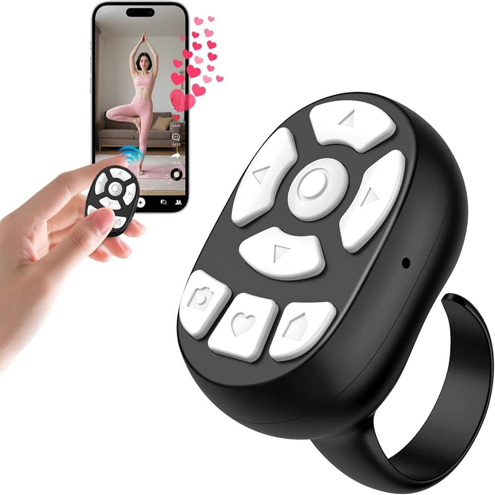 ACJPR - Wireless Auto Clicker for TikTok, Bluetooth Scrolling Ring, Black