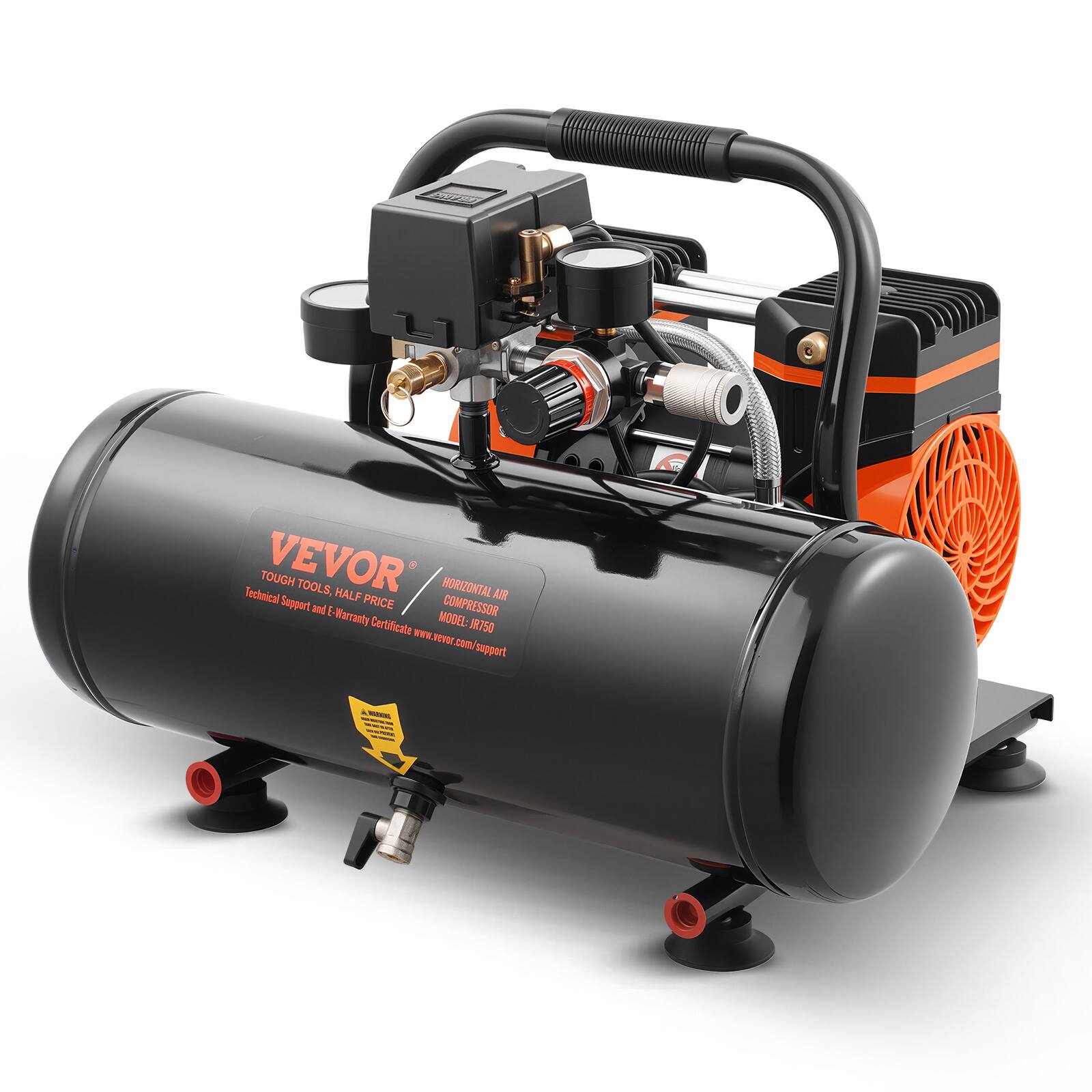 PROVED  
Technical VEVOR TOUGH Support TOOLS, HALF PRICE HORIZONTAL COMPRESSOR AIR and E-Warranty Certificate MODEL: 38750 www. revor im03. support