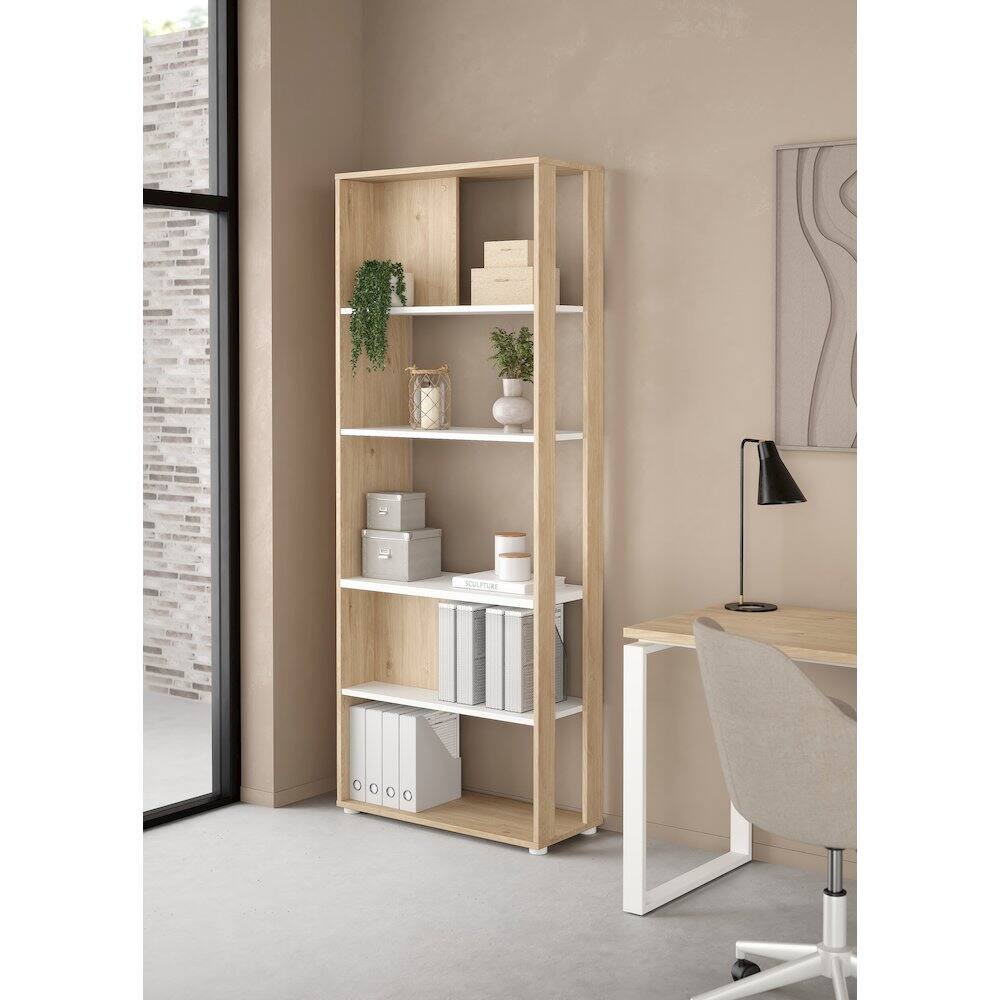 Alt View 6. Tvilum - Sign 5 Shelf Bookcase Room Divider, Jackson Hickory/White - Brown.