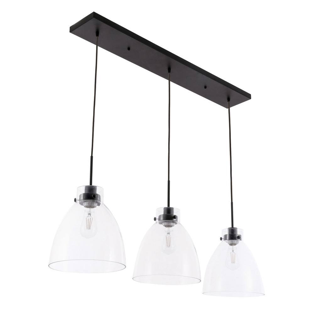 Alt View 4. Living District - Frey 3 light Black and Clear glass pendant - Black And Clear Glass.