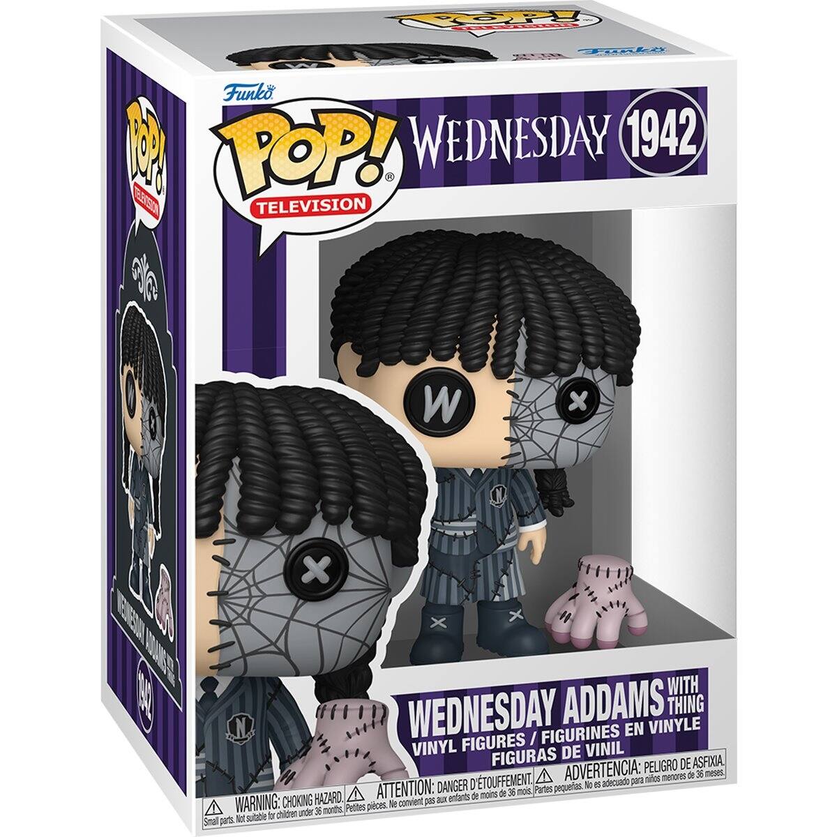 Funko POP! WEDNESDAY 1942 TELEVISION  
WEDNESDAY ADDAMS WITH THING VINYL FIGURES / FIGURINES EN VINYLE / FIGURAS DE VINIL  
ADVERTENCIA: PELIGRO DE ASFIXIA, de 36 meses, D'TOUFFEMENT, para nios menores ATTENTION: DANGER pequerias. No 5 adecuado moins de 36 mois, Partes HAZARD, aux enfants de WARNING: CHOKING Me convient pas under 36 months Petites pieces. Not suitable br children Small parts.