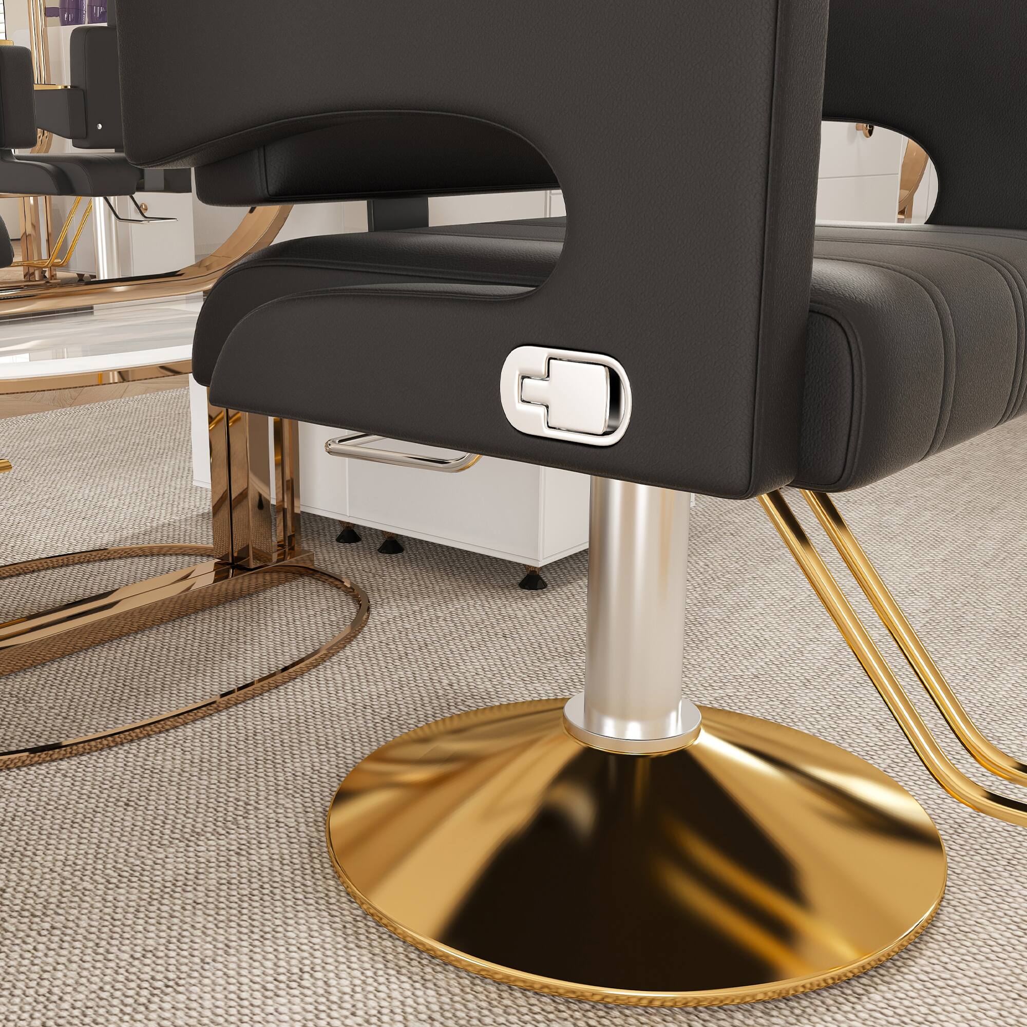 Left. GOODSILO - Professional Hydraulic Barber Chair with Adjustable Height, Swivel Base, and Reclining Backrest for Salon - Black.