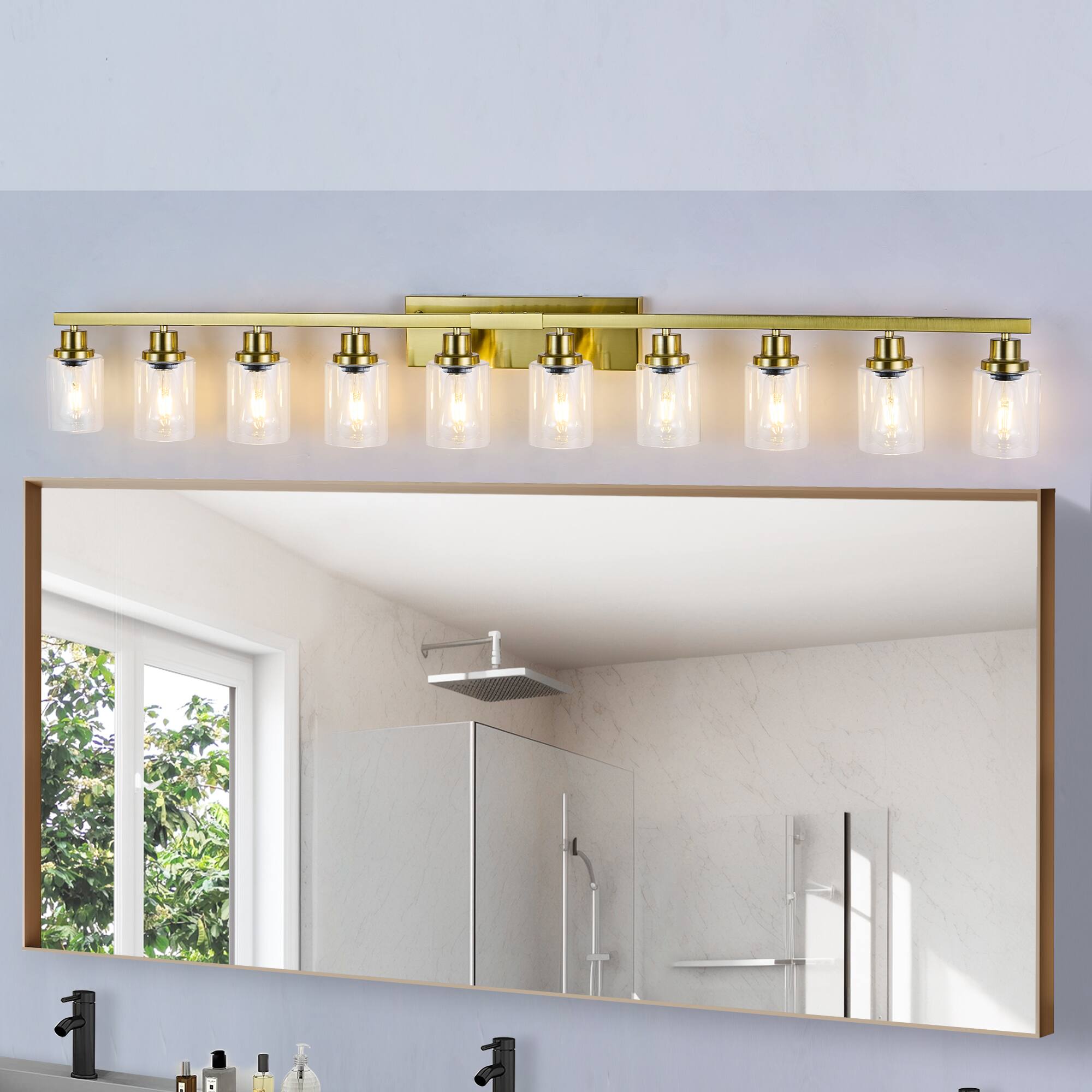 Back. HOMLUX - 65.35 in. 10 Lights Gold LED Vanity Light Bar Vanity Accent Lighting Fixtures and Metal Wall Sconces with Crystal Shade.
