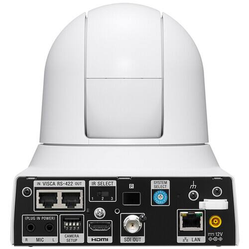 IN VISCA RS-422 OUT  
IR SELECT  
SYSTEM SELECT  
(PLUG IN POWER)  
MIC  
CAMERA SETUP  
HDMI  
SDI OUT  
LAN  
12V