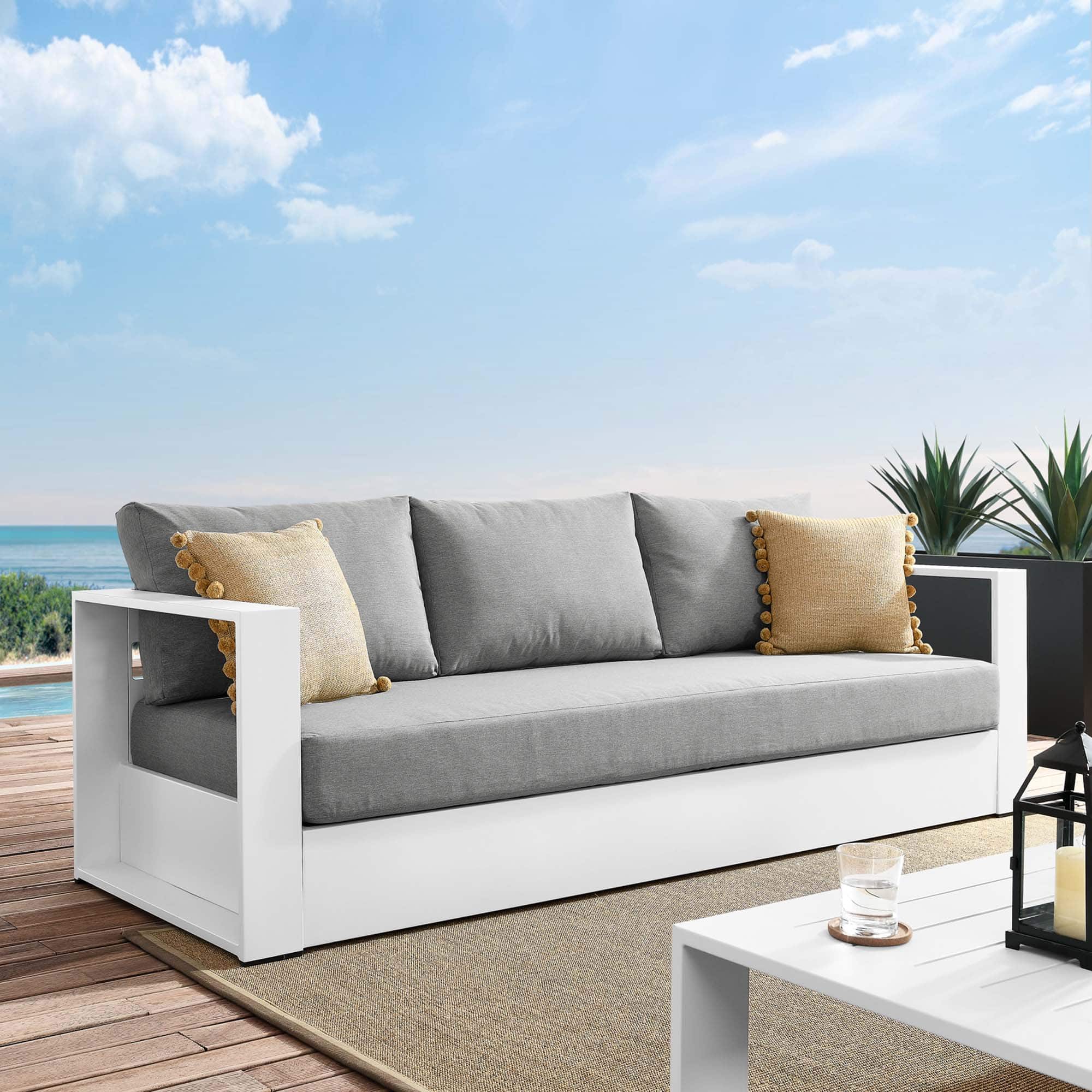 Tahoe Outdoor Patio Powder-Coated Aluminum Sofa by Modway - White Gray