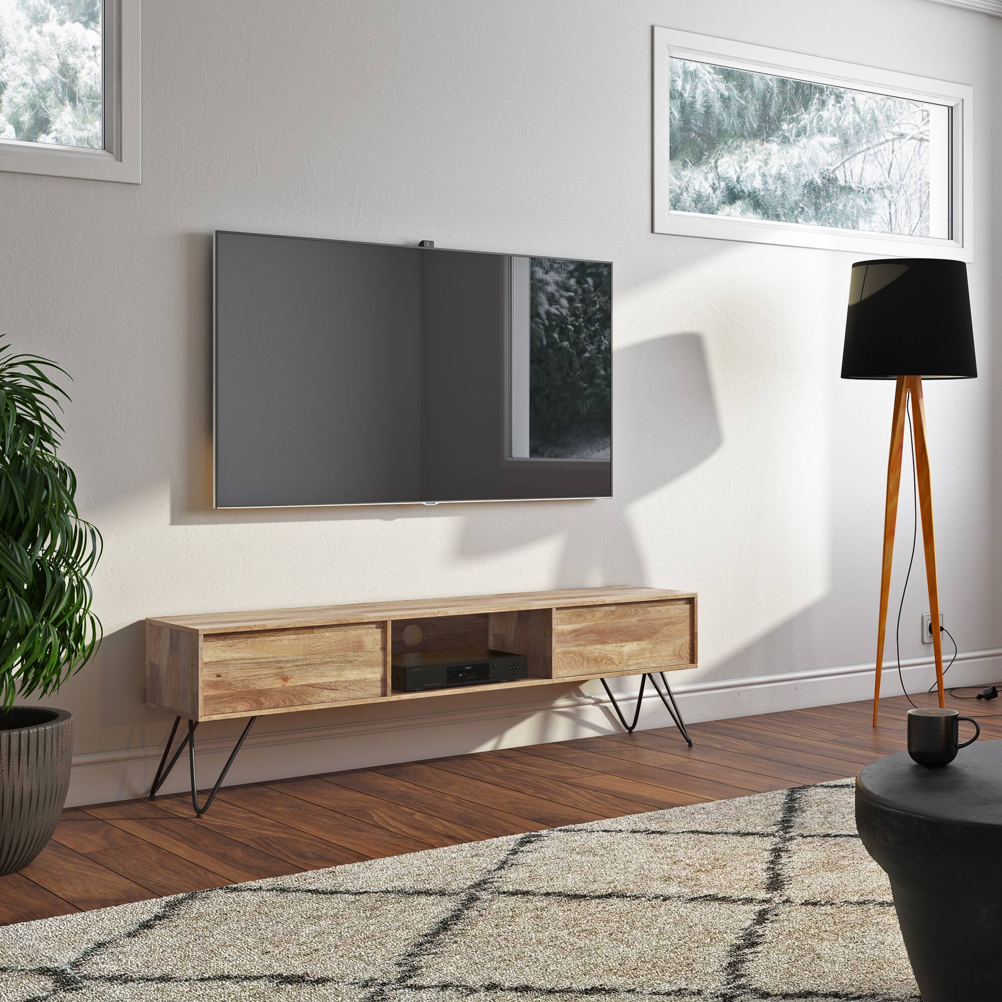 Alt View 2. Simpli Home - Hunter Solid Mango Wood 68 inch Wide Industrial TV Media Stand For TVs up to 75 inches - Natural.
