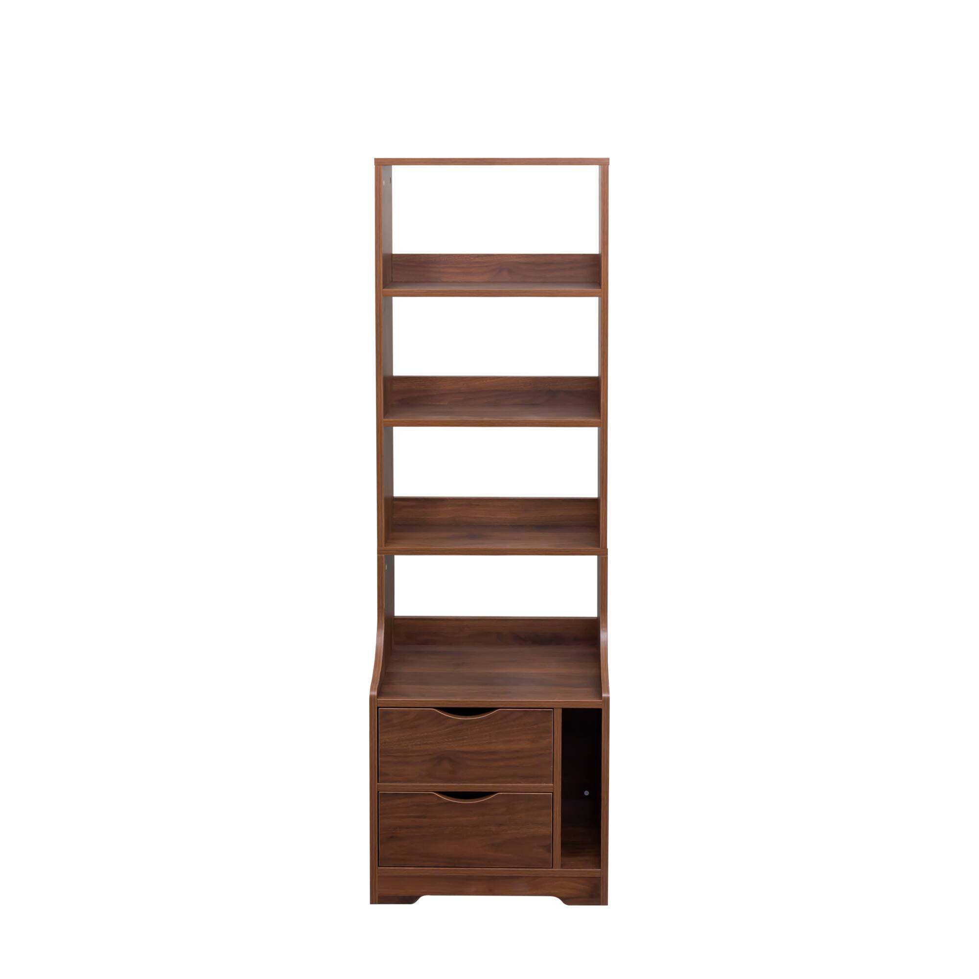 Alt View 7. Tiramisubest - Compact Night Stand with Bookshelf and Drawers for Bedroom Storage - Brown.