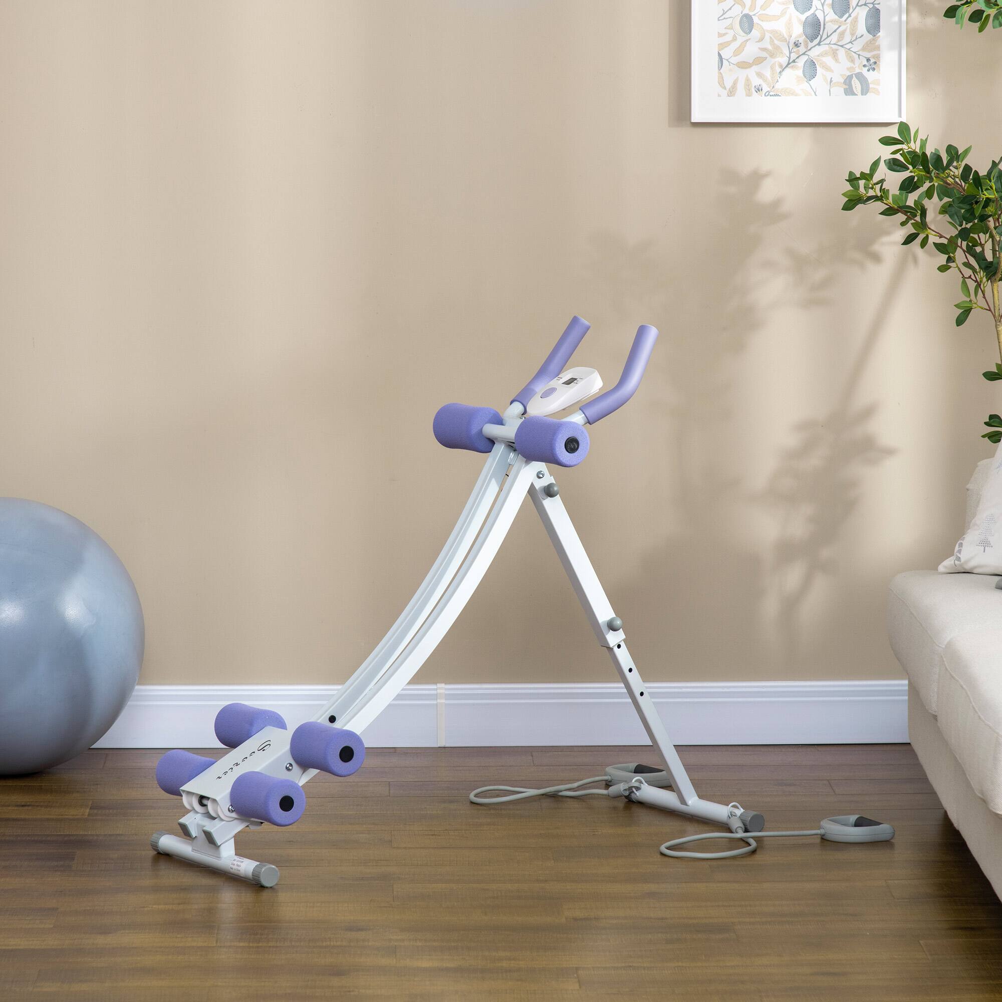 Alt View 7. Soozier - Foldable Ab Machine, Ab Workout Equipment with Resistance Bands, Height Adjustable Ab Trainer, for Core - White and Purple.