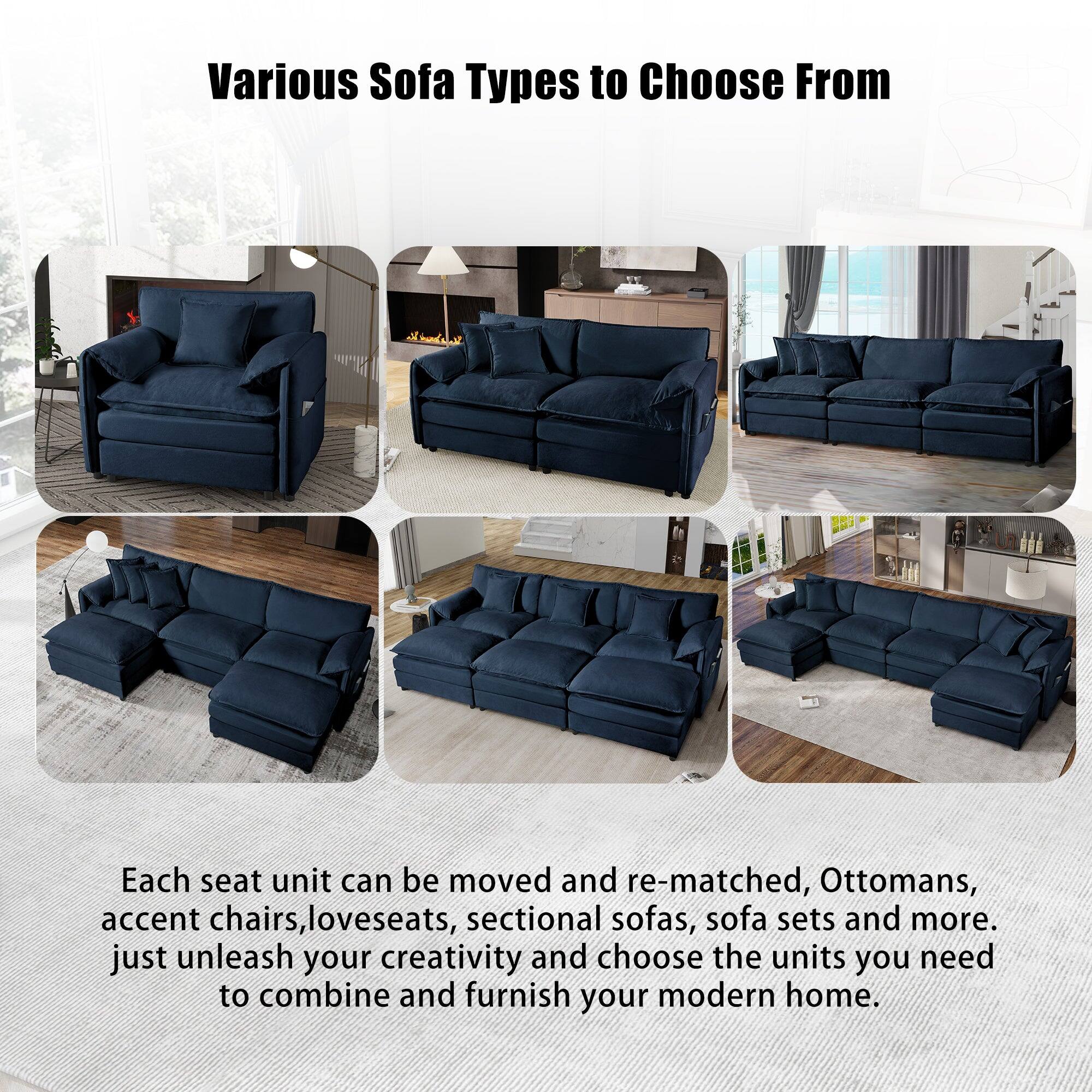 Various Sofa Types to Choose From

Each seat unit can be moved and re-matched, Ottomans, accent chairs, loveseats, sectional sofas, sofa sets and more. Just unleash your creativity and choose the units you need to combine and furnish your modern home.