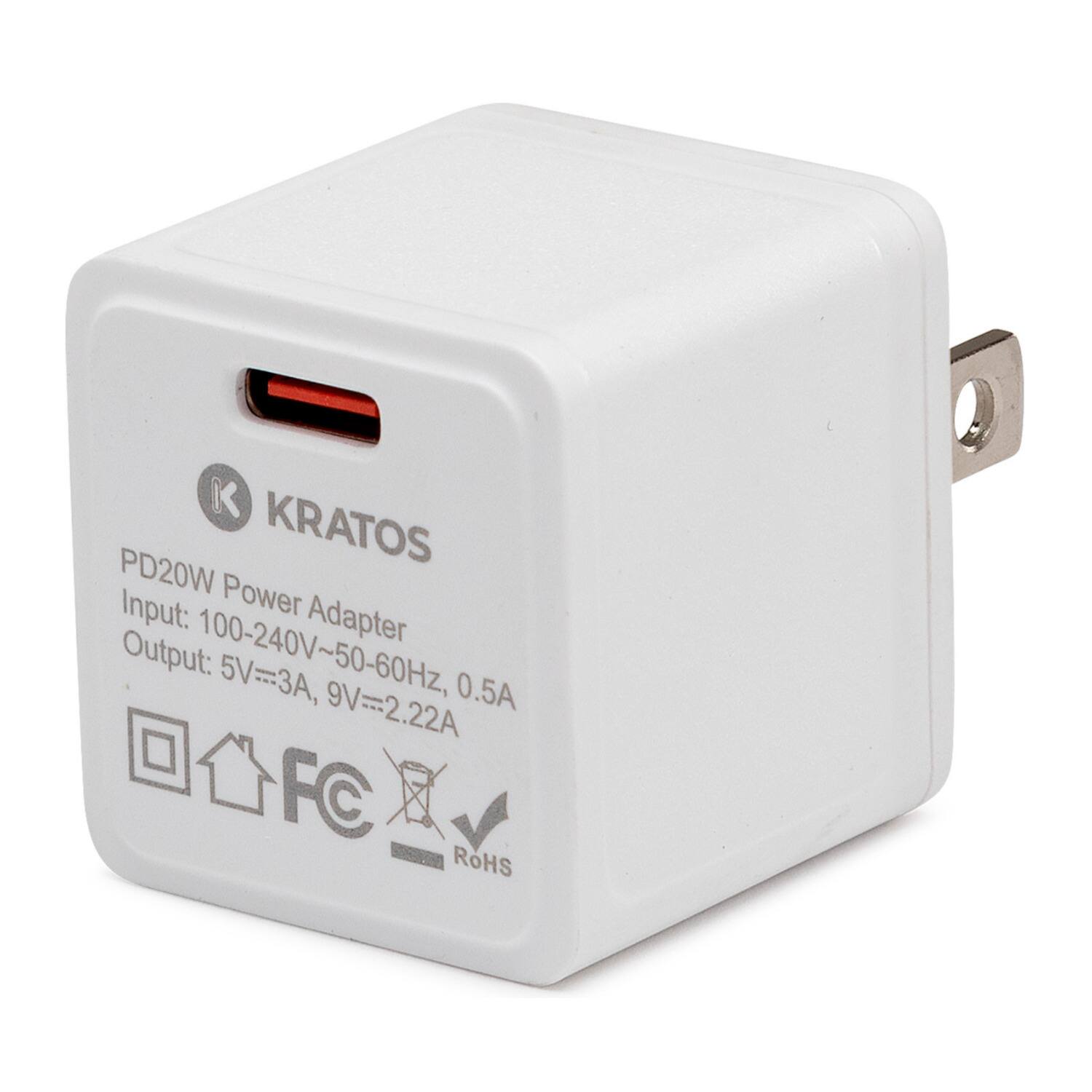 KRATOS PD20W Power Adapter Input: 100-240V~50-60Hz, Output: 5V=3A, 0.5A 9V=2.22A, RoHS, FC.