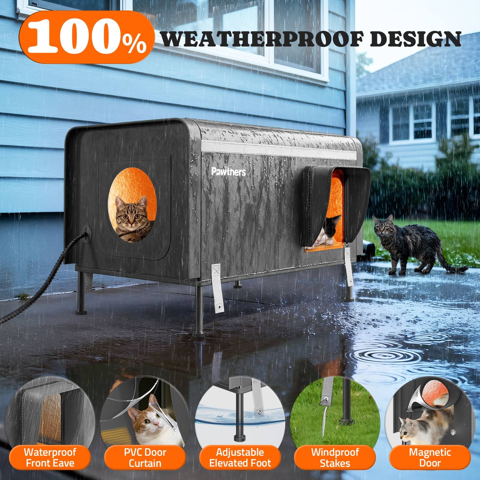 100% WEATHERPROOF DESIGN

Pawthers Waterproof Front Eave PVC Door Curtain Adjustable Elevated Foot Windproof Stakes Magnetic Door

- Waterproof Front Eave
- PVC Door Curtain
- Adjustable Elevated Foot
- Windproof Stakes
- Magnetic Door