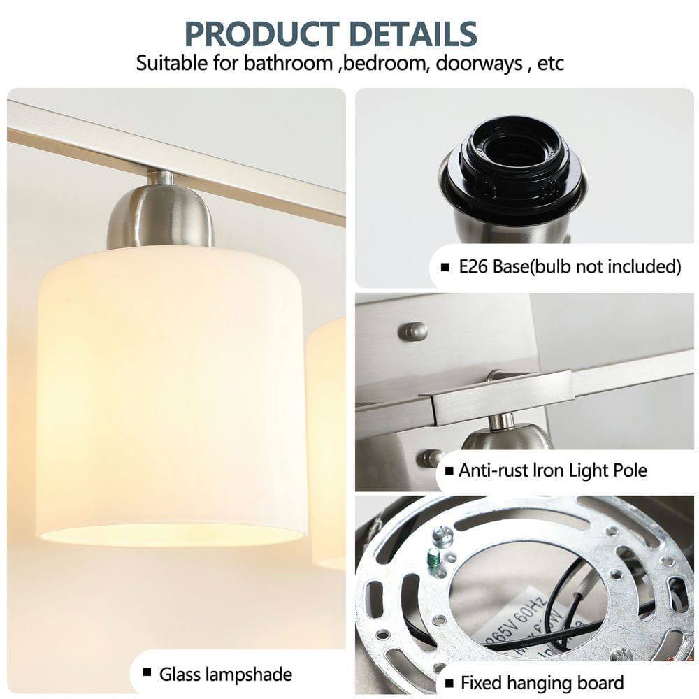 PRODUCT DETAILS  
Suitable for bathroom, bedroom, doorways, etc  

- E26 Base (bulb not included)  
- Glass lampshade  
- Anti-rust Iron Light Pole  
- Fixed hanging board  

265V 60Hz