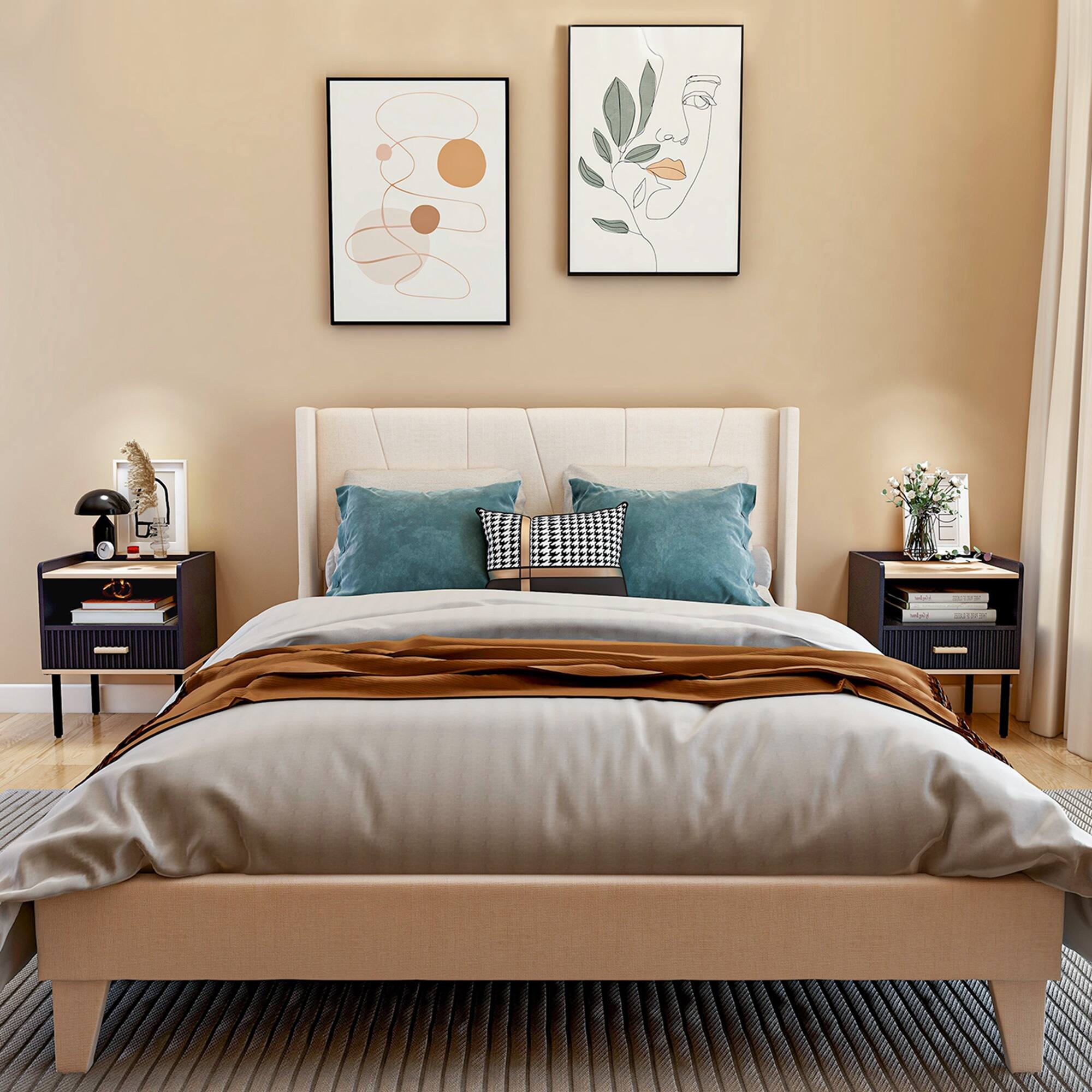 Alt View 4. Costway - Costway 2 PCS Nightstand Side End Table with Drawer & Open Shelf for Living Room Bedroom - Grey.