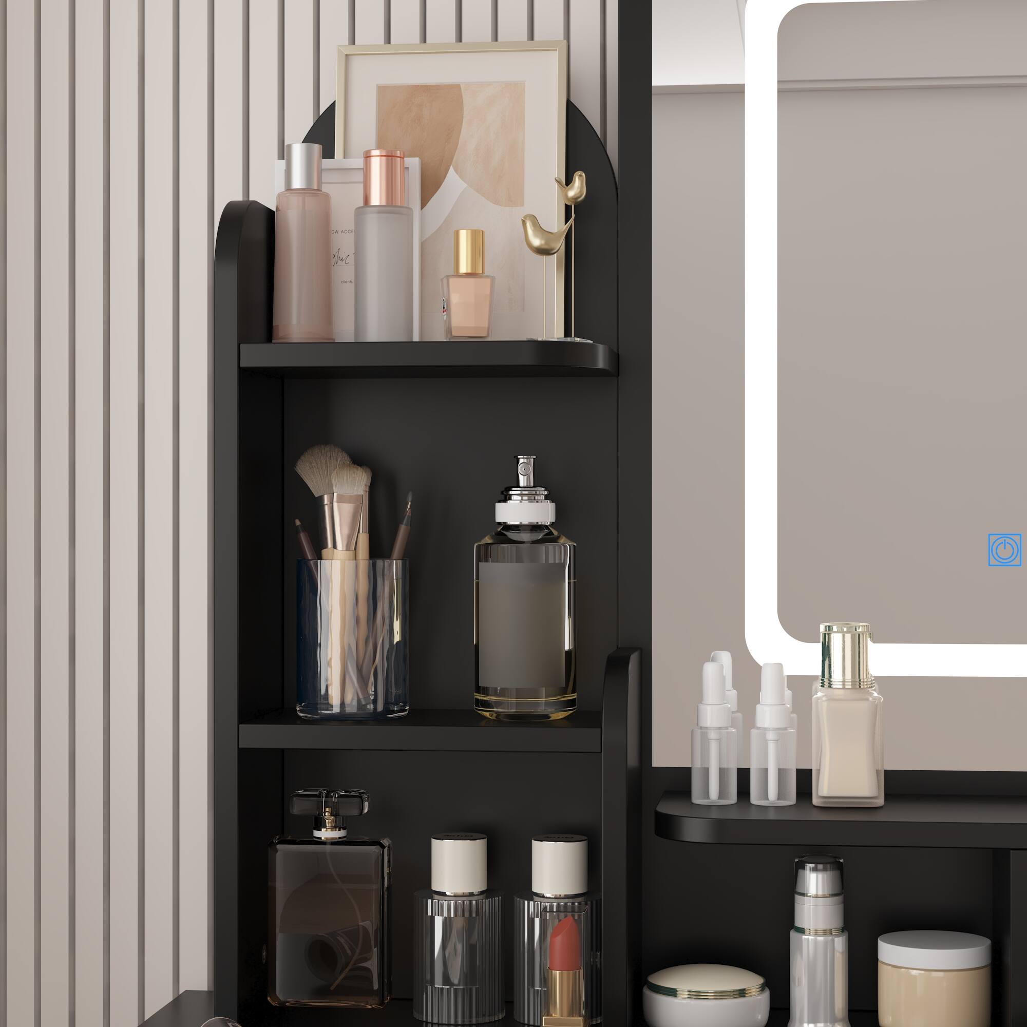 Alt View 5. Famapy - Vanity Table with LED Mirror, Storage Drawers & Stool – Makeup Dresser Organizer for Bedroom - Black.