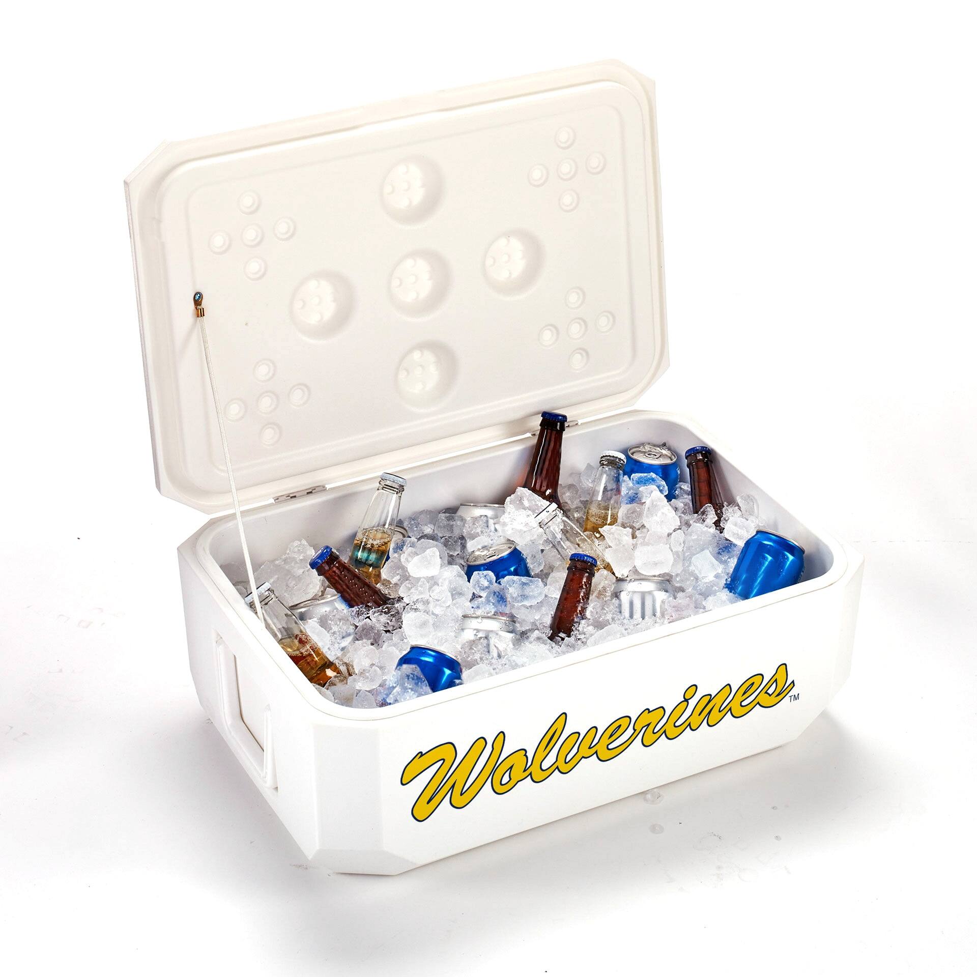 Alt View 1. Indigo Falls - Michigan Wolverines 40-Can Cornhole Cooler - White.