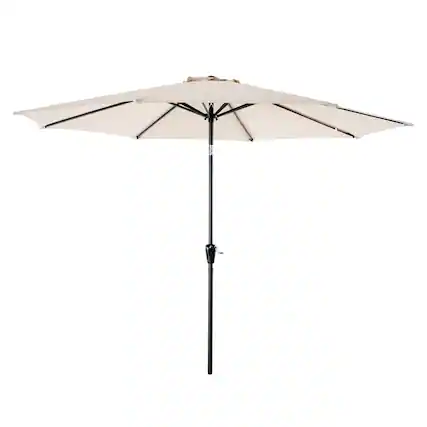 Front. Nuu Garden - Nuu Garden 7.5' Round Patio Umbrella with Crank and Tilt, Aluminum Pole, 8 Iron Ribs, Beige - Beige.