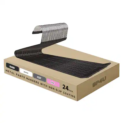 BLACK METAL PANTS HANGERS WITH NON-SLIP COATING
WHITE GREY PINK
24 PACK
BP4U