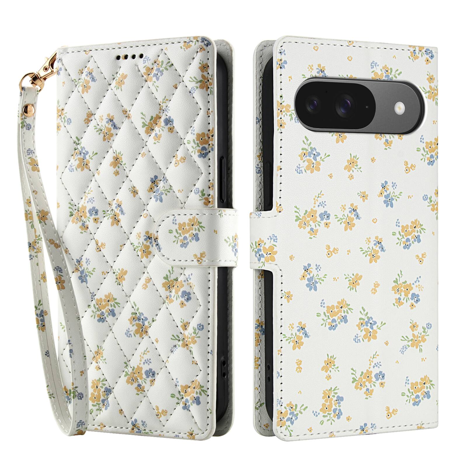 Angle. Dteck - Floral Wallet Phone Case for Google Pixel 10 Pro with Wrist Strap, Premium PU Leather Shockproof Protective Flip Cover - D.
