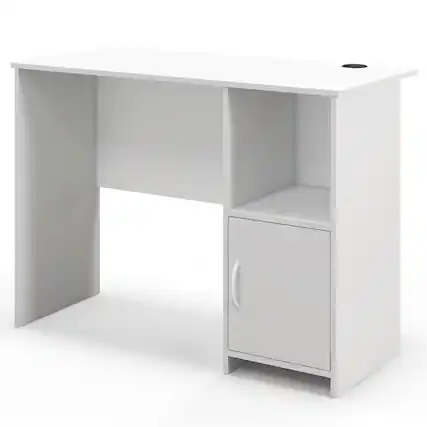 Front. Ecooso - Modern Computer Desk with Cabinet, Compact Storage Workstation for Home Office - White.