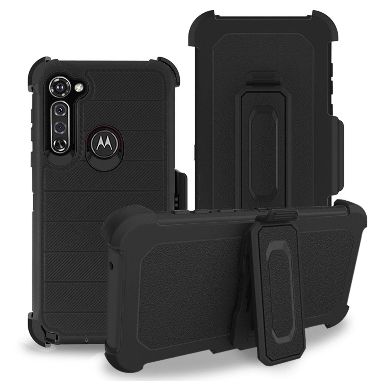 Front. Reiko - Moto G Stylus 3-In-1 Hybrid Heavy Duty Holster Combo Case In Black - Black.