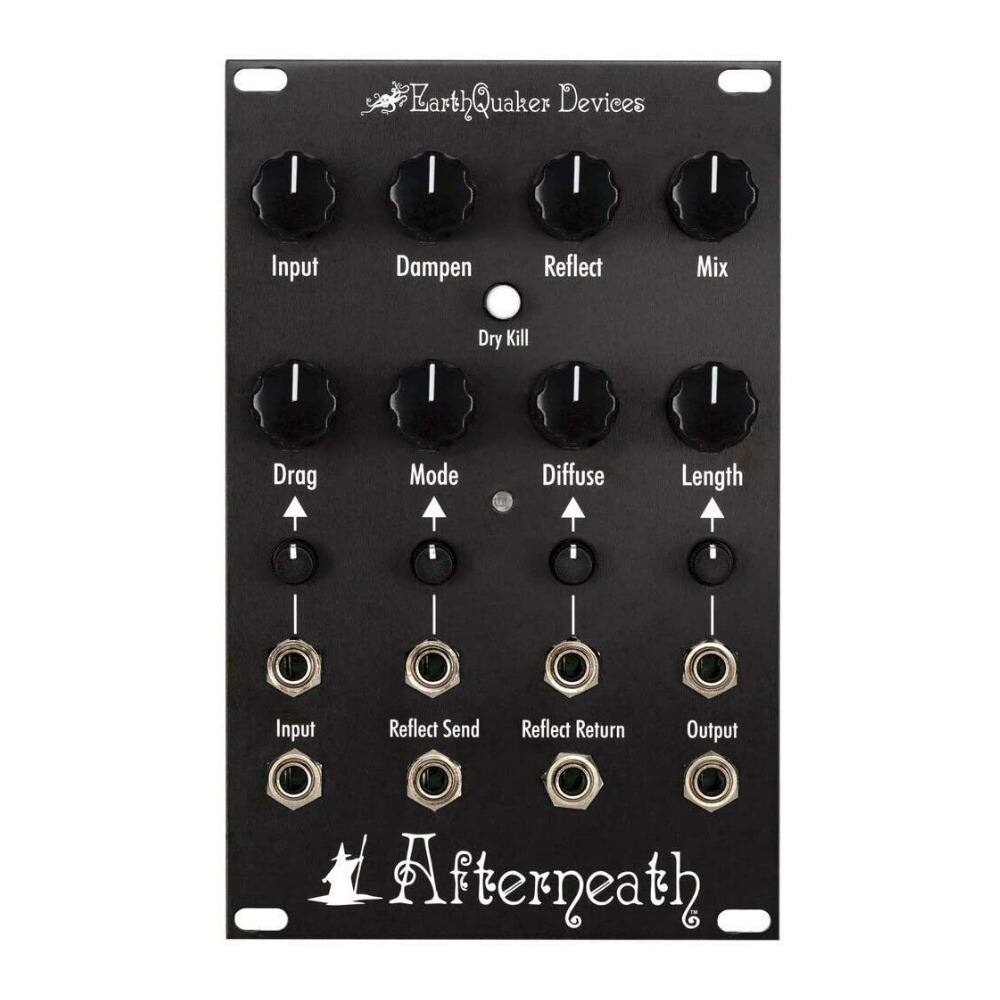 EarthQuaker Devices  
Afterneath  

Input  
Dampen  
Reflect  
Mix  
Dry Kill  

Drag  
Mode  
Diffuse  
Length  

Input  
Reflect Send  
Reflect Return  
Output