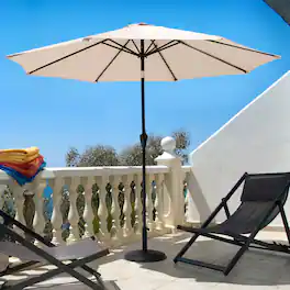 Nuu Garden - Outdoor 10' Round Patio Vented Umbrella, Crank, Push Button Tilt with Base - Beige