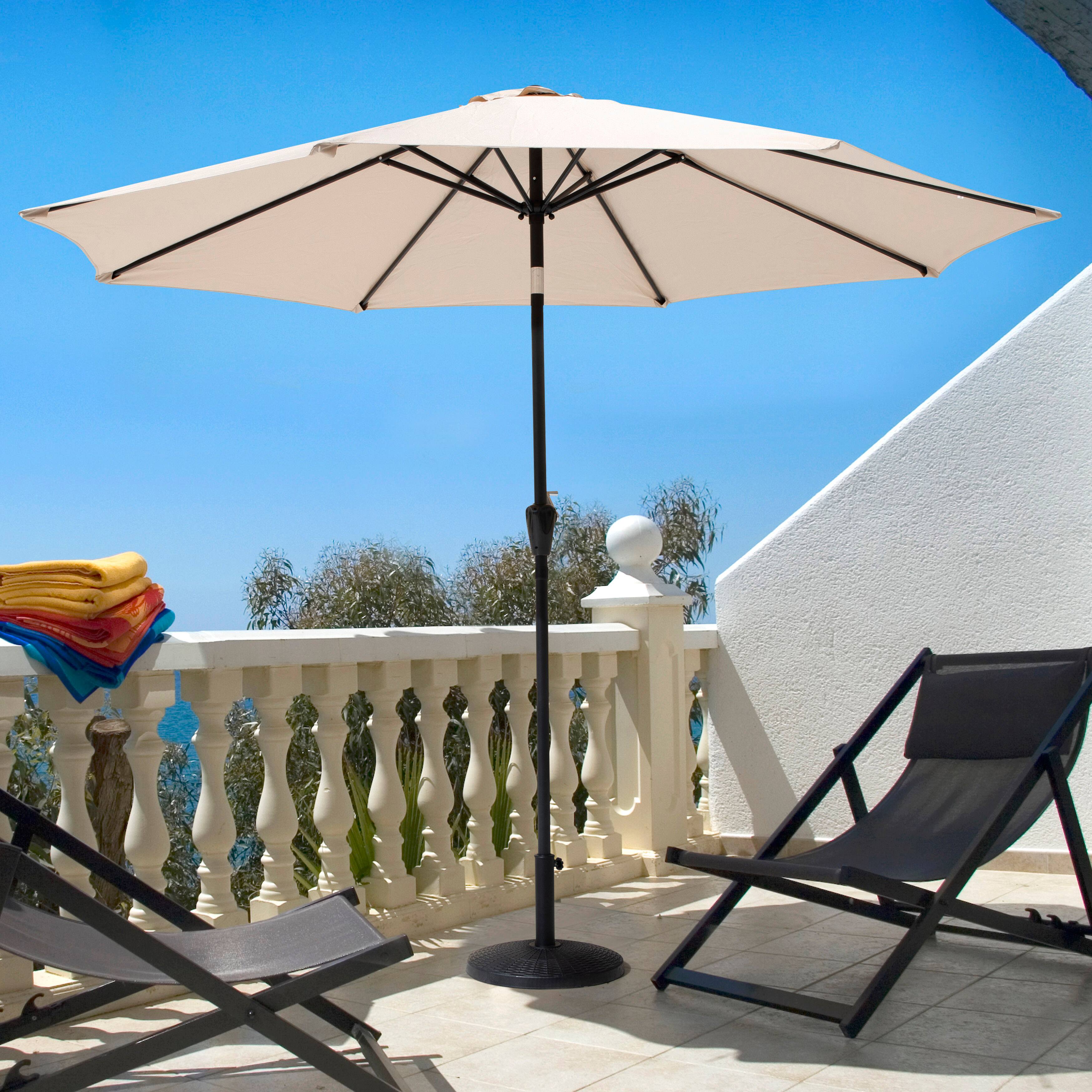 Alt View 6. Nuu Garden - Nuu Garden 7.5' Round Patio Umbrella with Crank and Tilt, Aluminum Pole, 8 Iron Ribs, Beige - Beige.