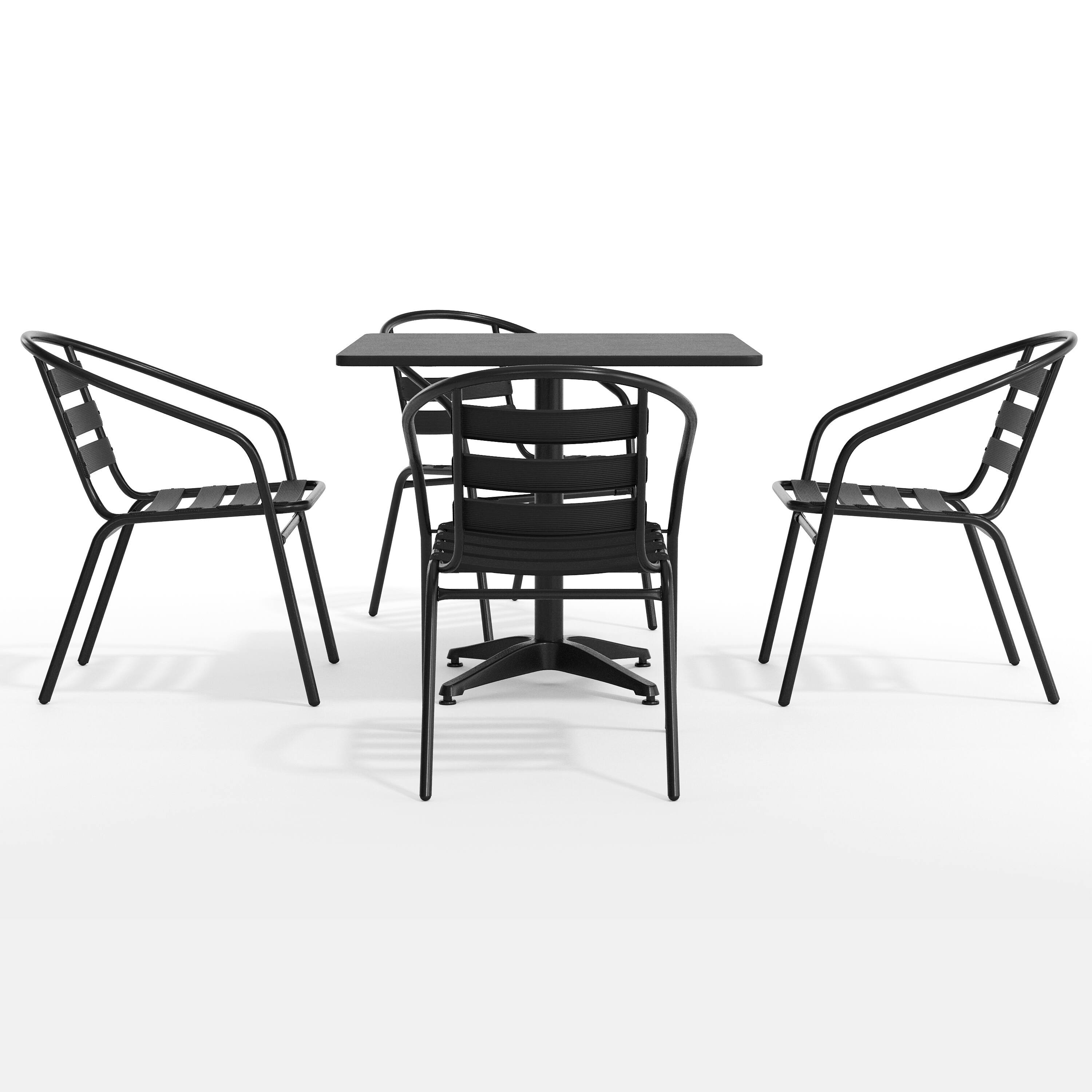 Alt View 10. Emma + Oliver - 31.5'' Square Aluminum Indoor-Outdoor Table Set with 4 Slat Back Chairs - Black.