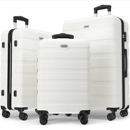 KERDOM - 3pcs Luggage Set - 20+24+28 in Durable Suitcase with TSA Lock, Universal Wheels, Impact Resistance Lightweight Trolley - White