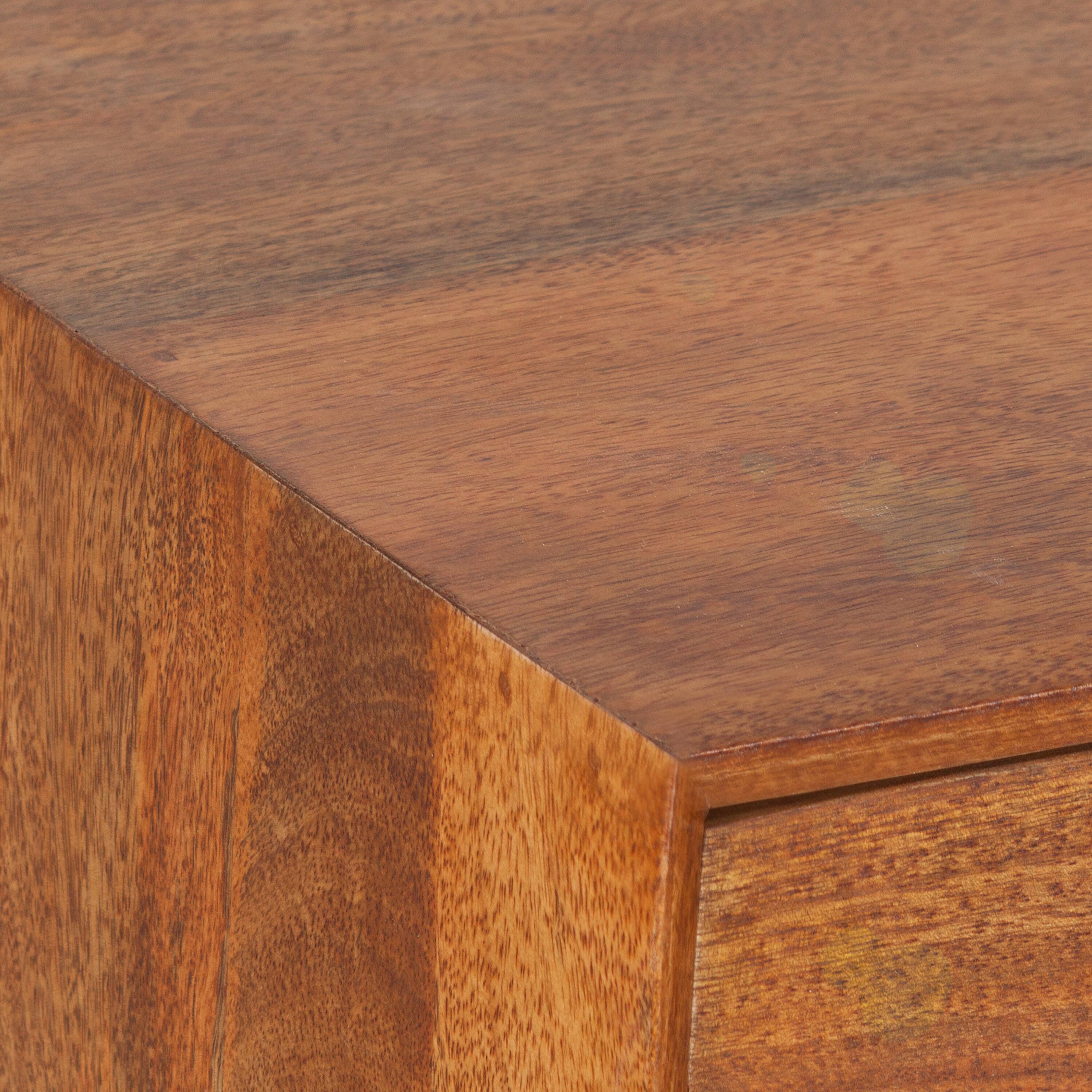 Alt View 7. Manhattan Lane - Nali Bedside Nightstand Table, 2 Drawers, Natural Brown Mango Wood, Brass Knobs - Natural Brown, Matte Gold.