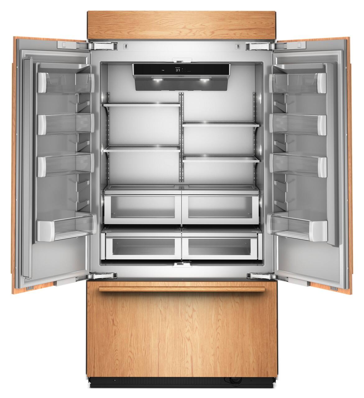 Angle. KitchenAid - 42" wide 24.2 cu. ft. Built-In Panel-Ready (not included) French Door Bottom Mount Refrigerator with Platinum Interior - Panel Ready.