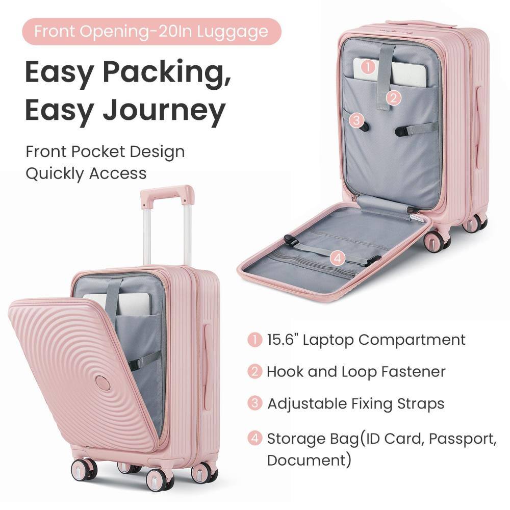 Front Opening-20In Luggage

Easy Packing, Easy Journey

Front Pocket Design
Quickly Access

1. 15.6" Laptop Compartment
2. Hook and Loop Fastener
3. Adjustable Fixing Straps
4. Storage Bag (ID Card, Passport, Document)