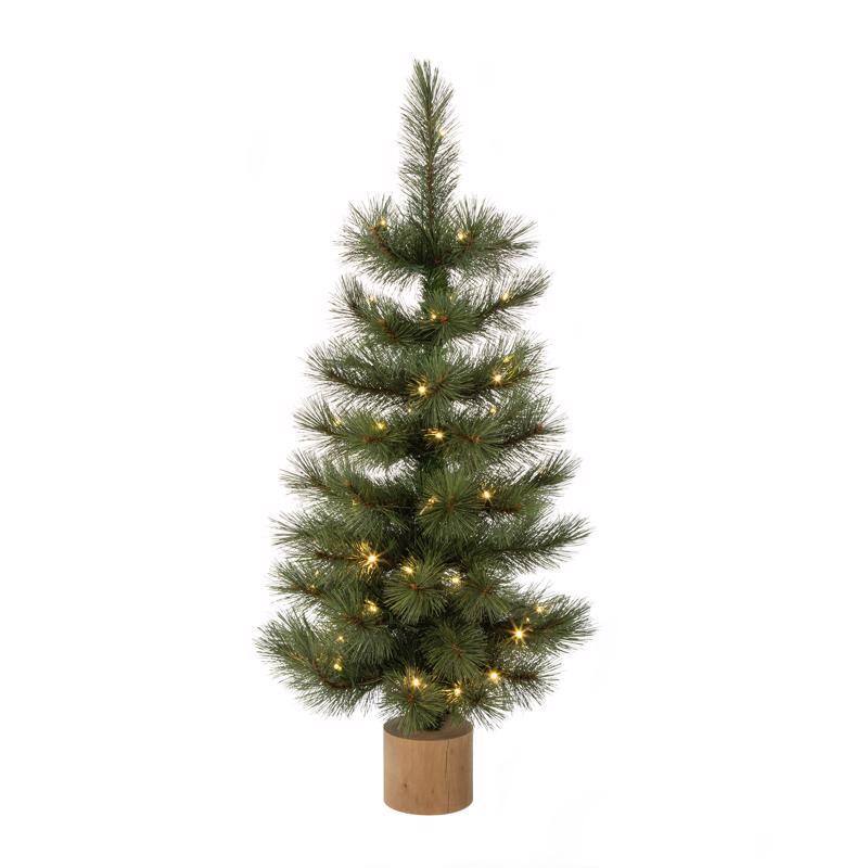 Angle. Celebrations - Celebrations 3 ft. Slim LED 50 ct Table Top with Wood Base Color Changing Christmas Tree - Green.