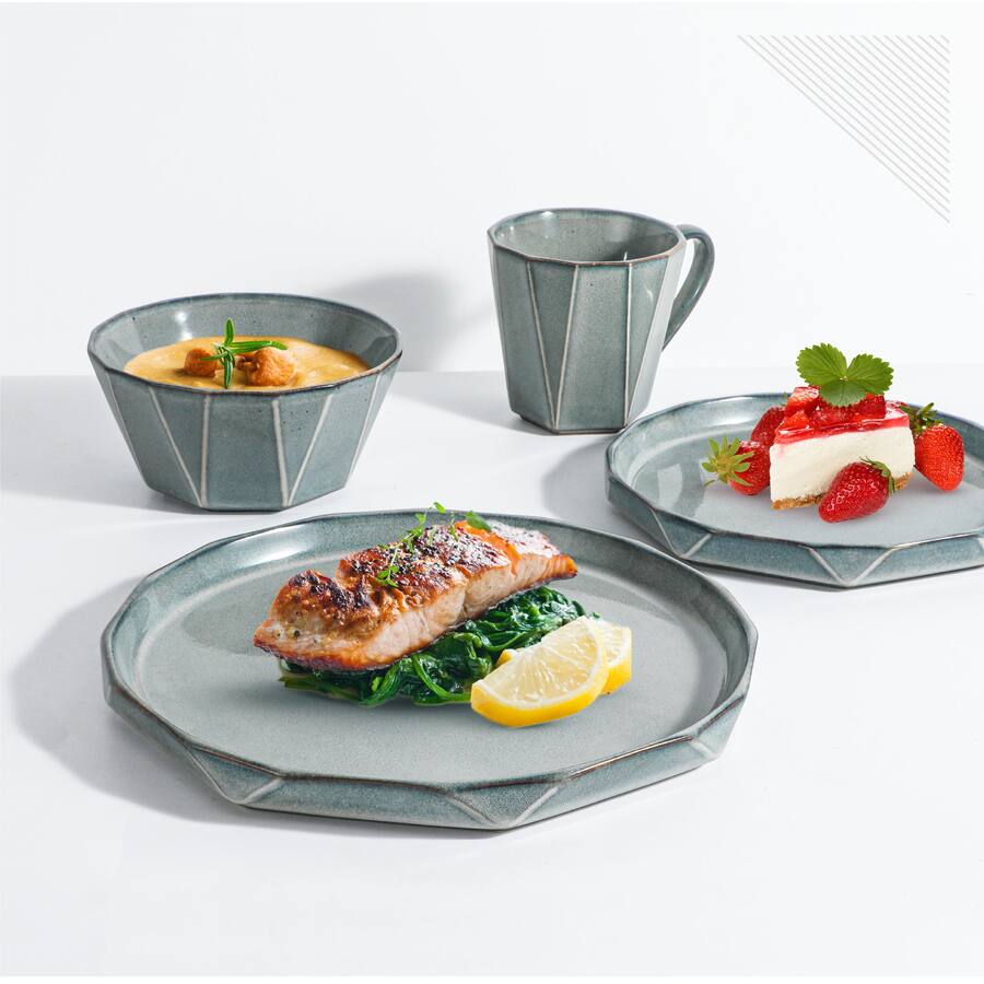 Table Set For Tableware Table 12 16 Piece Dinnerware Set, Stonewashed Dinnerware Set for 4 Gray ...