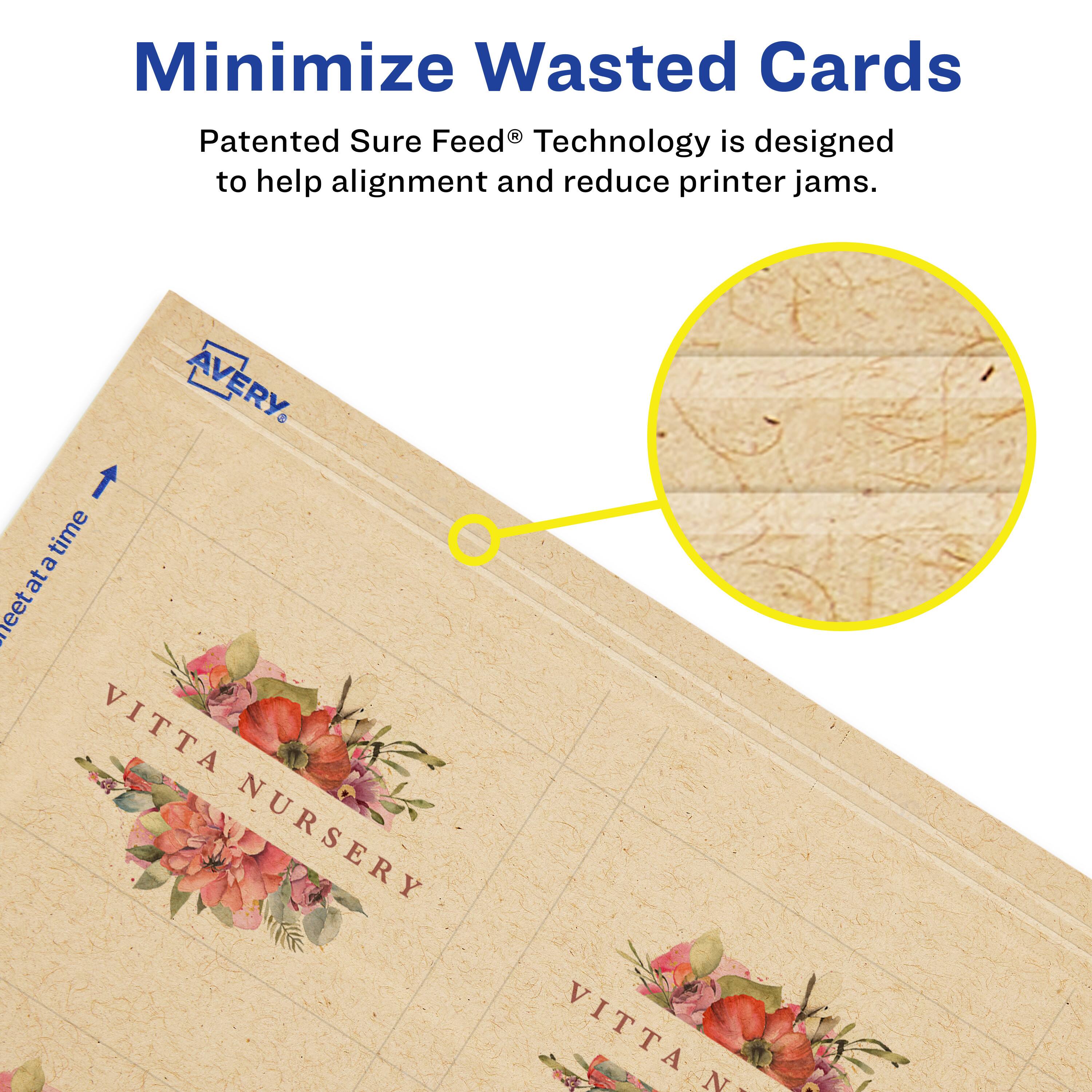Minimize Wasted Cards

Patented Sure Feed® Technology is designed to help alignment and reduce printer jams.

AVERY

VITTA NURSERY