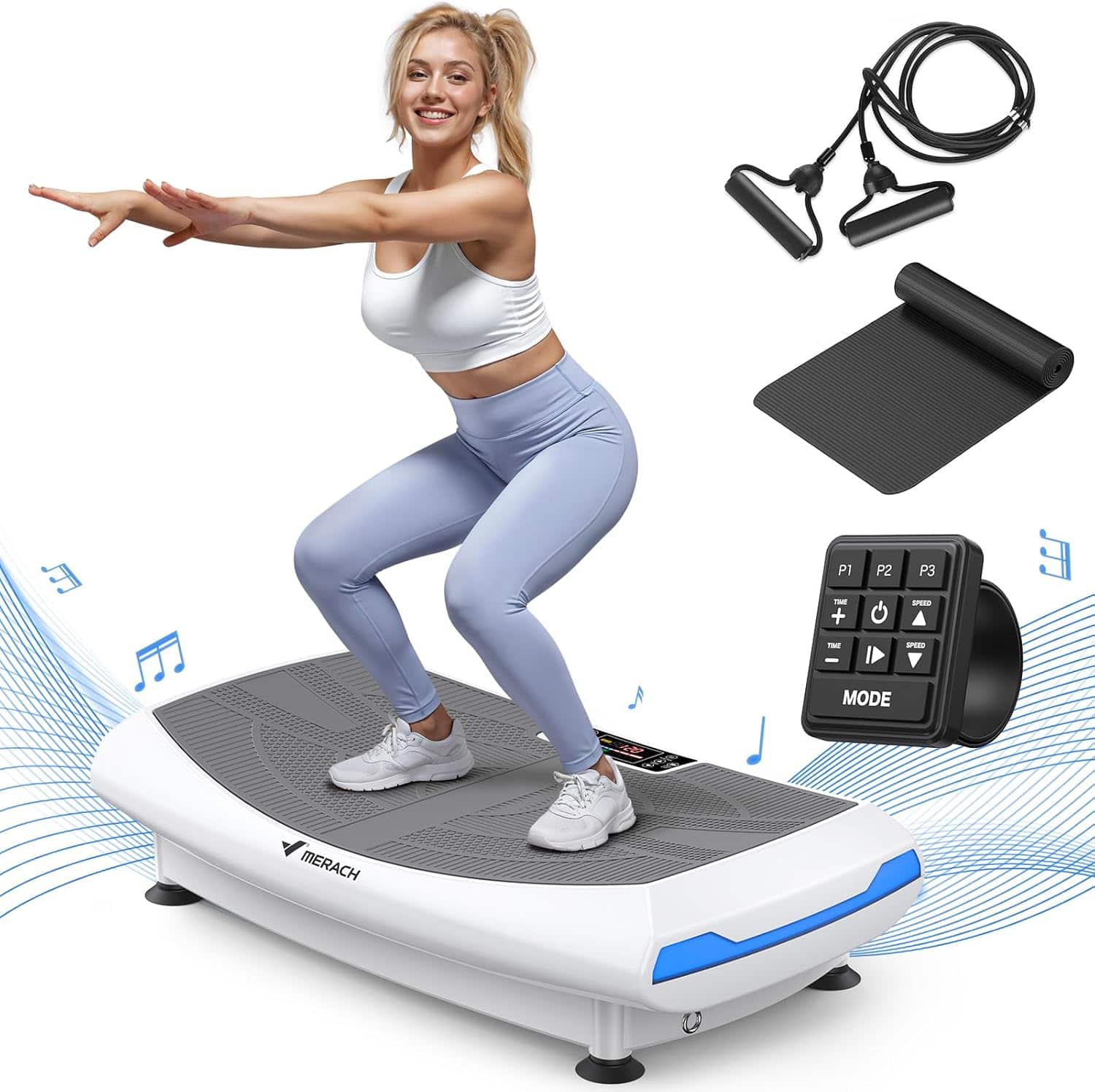 MERACH - 4D Vibration Plate Exercise Machine 7-in-1 4D with Glide, Swing & Massage, Whole Body Workout Sculpting Platform - White