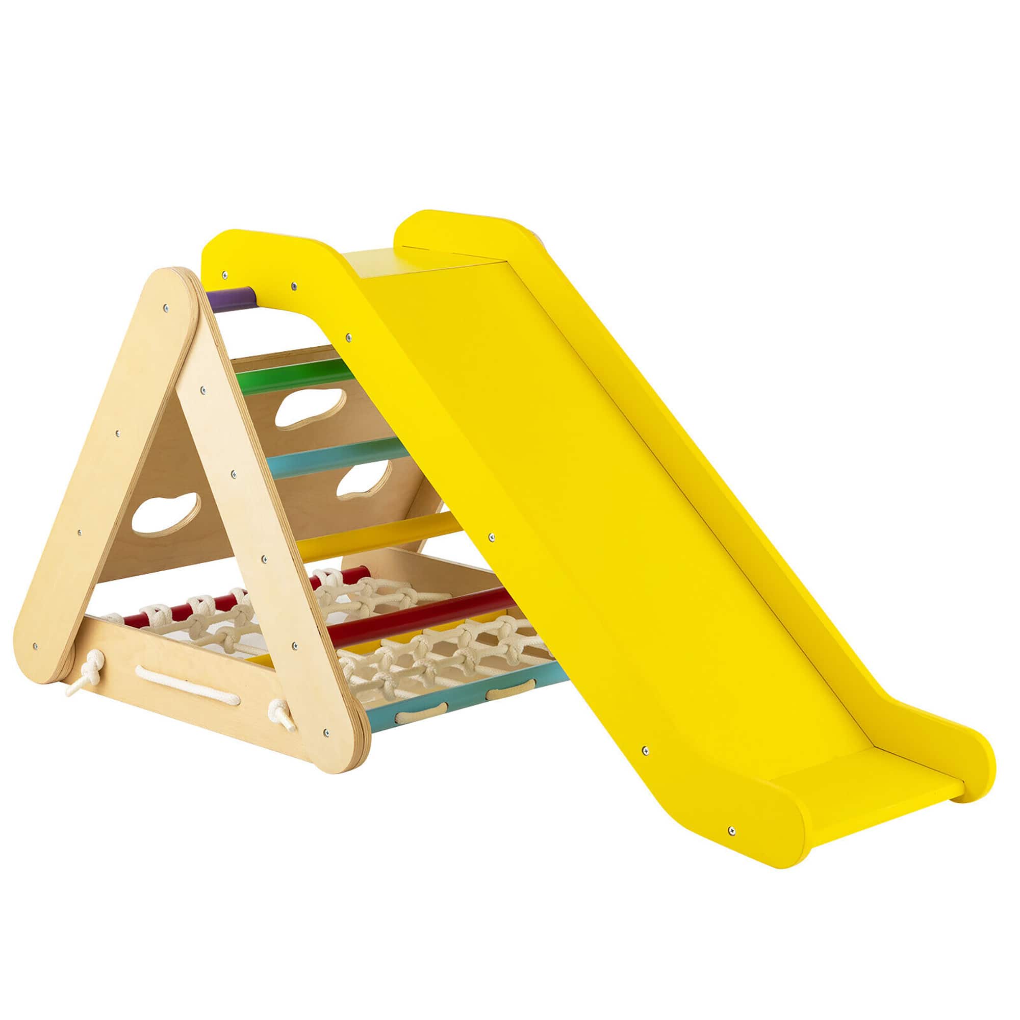 Costway - 4 in 1 Wooden Climbing Triangle Set Triangle Climber w/ Ramp - Multi-color