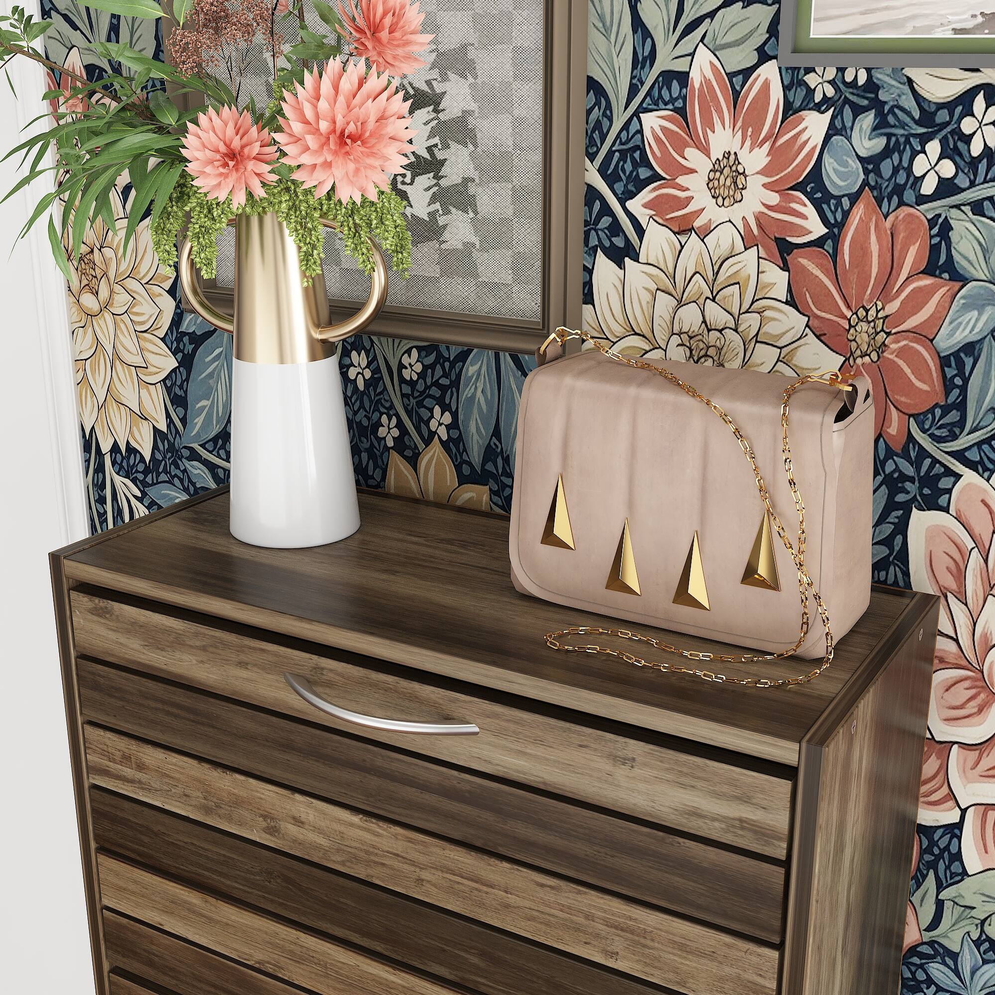 Alt View 4. Famapy - Famapy Farmhouse - Style Rustic Wood Shoe Cabinet – Flip - Down Drawers, Adjustable Shelves for Organized - Brown.