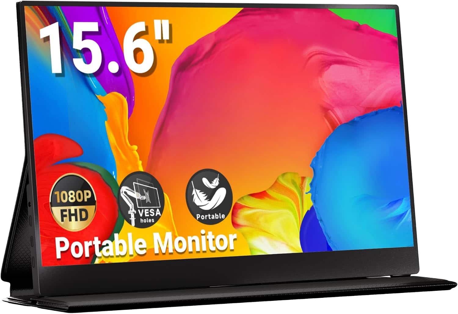 Ingnok - 15.6" FHD IPS Portable Monitor with Dual USB-C, Mini HDMI, Speakers, Cover Stand and VESA - Black
