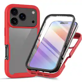 UUCOVER - Full Body Protection Case for Apple iPhone 18 Pro,Shockproof TPU+PC Clear Case Built-in Screen Protector Cover - Red