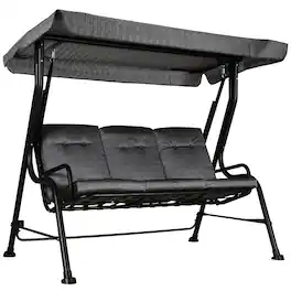 Resenkos - 3-Seat Swing Set, Weatherproof Steel, Easy-Adjust Canopy, Thick Cushions, Perfect For Garden, Black