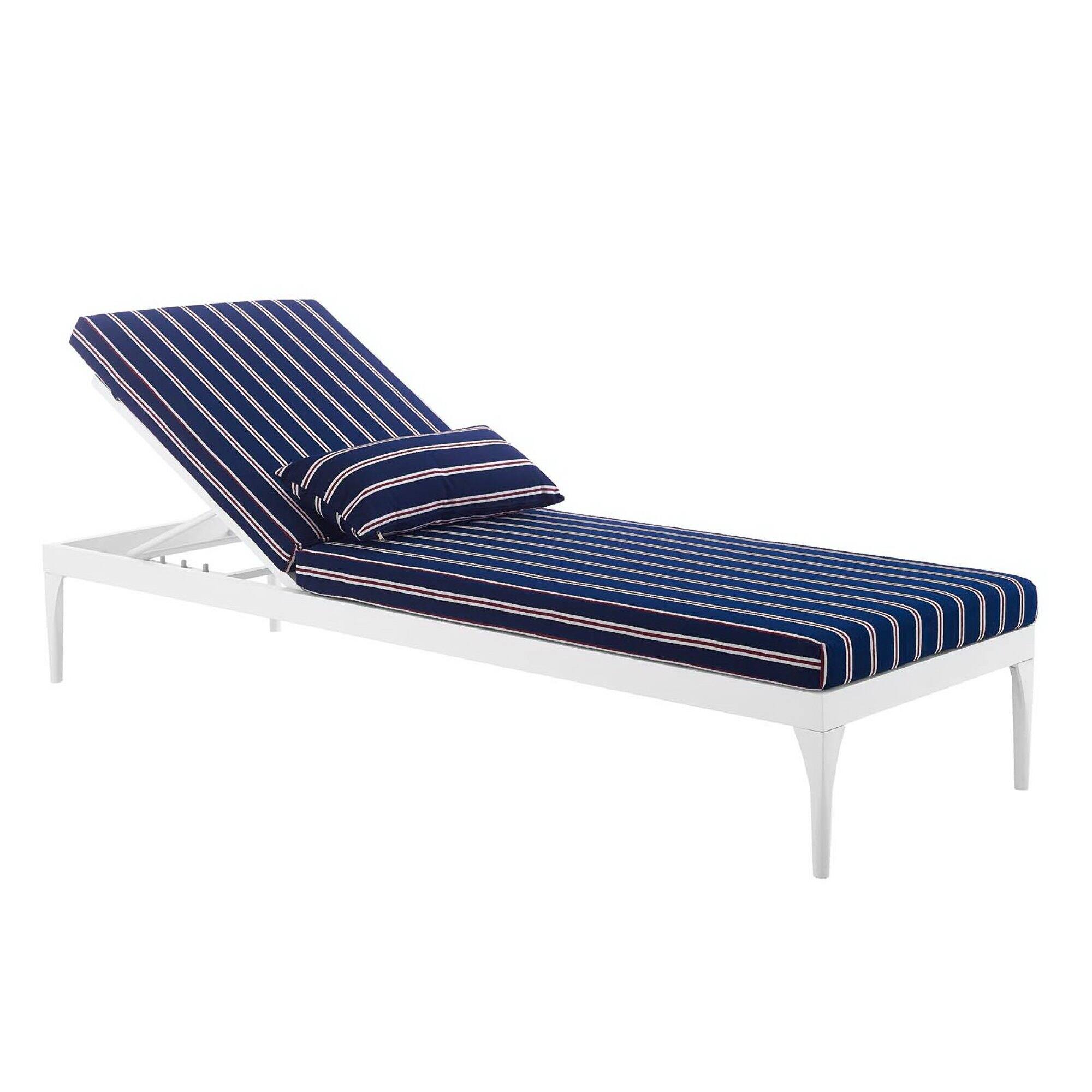 Back. Modway - Perspective Cushion Outdoor Patio Chaise Lounge Chair by Modway - White Striped Navy.