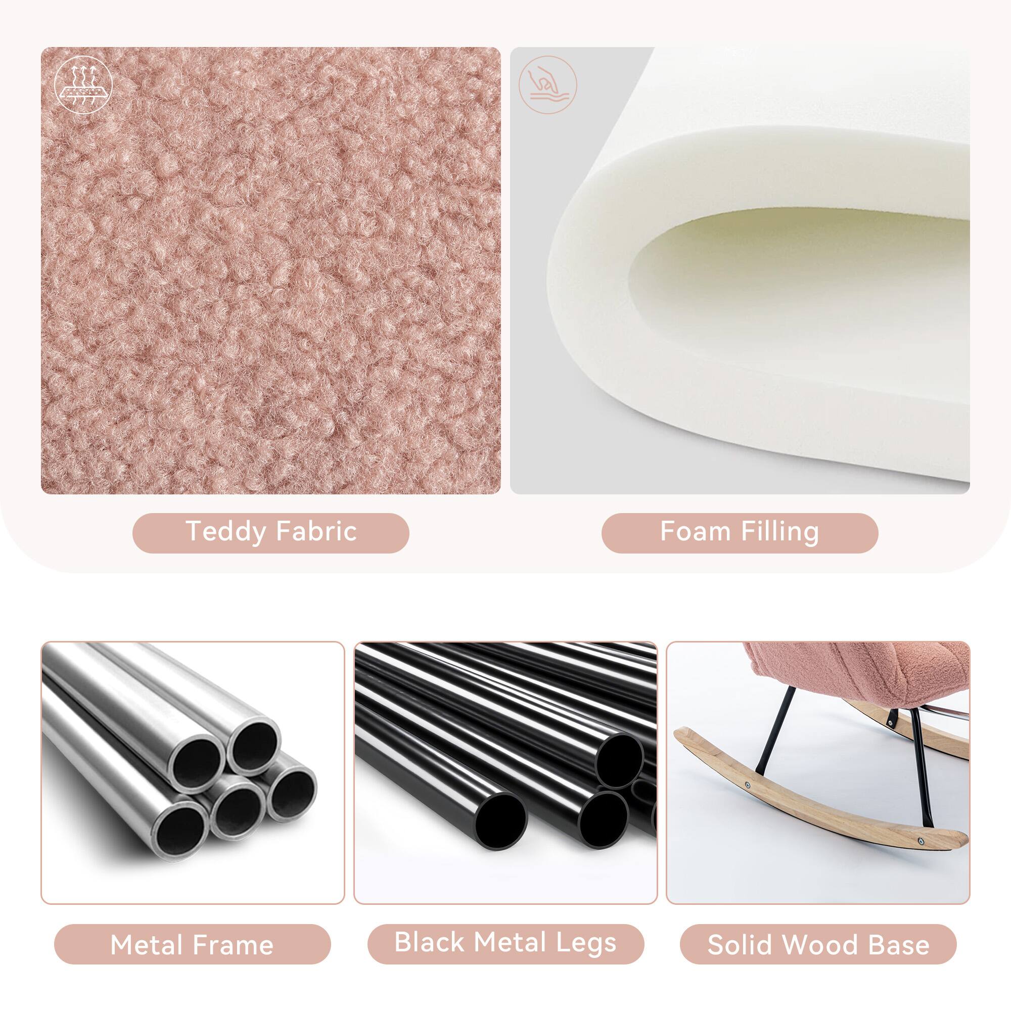 SE5 Teddy Fabric Foam Filling Metal Frame Black Metal Legs Solid Wood Base