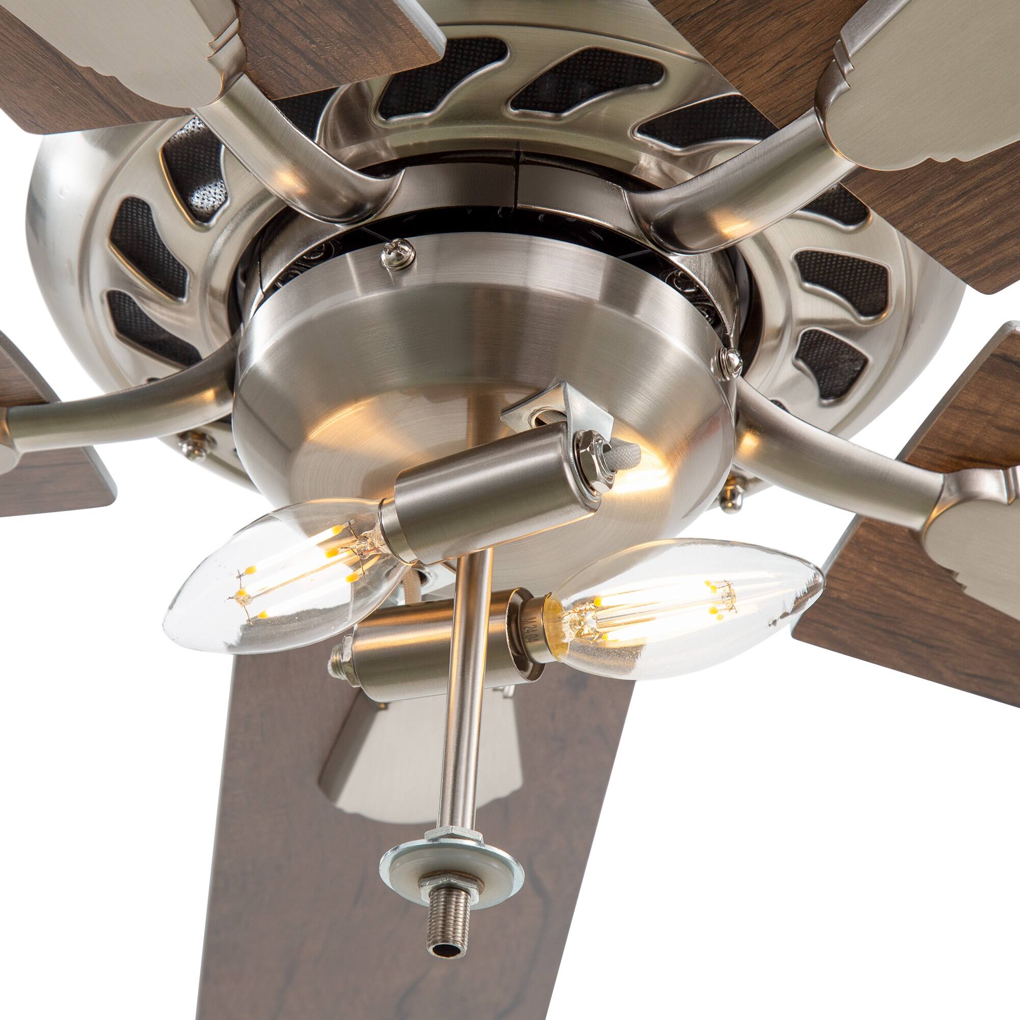 Alt View 9. Breezary - 52'' Indoor Ceiling Fan with Crystal-Bead Bowl Light, 5 Reversible Blades, Timer, DC Motor, Remote & 6″ Downrod - Satin Nickel.