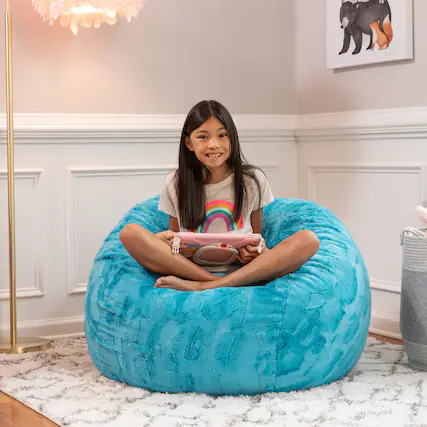 Front. Jaxx - Jaxx Saxx 3 Foot Bean Bag Chair - Faux Fur - Fun Colors, Maui Turquoise - Faux Fur - Maui Turquoise.