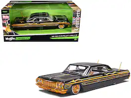 1964 Chevrolet Impala SS Lowrider Black Metallic with Gold Graphics and Gray Interior 1/26 Die Cast Model Car by Maisto