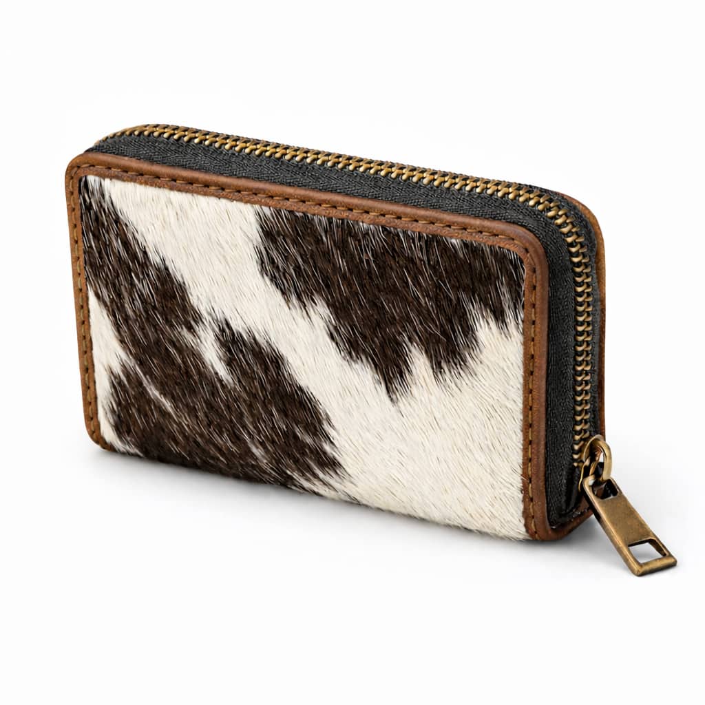 ESS - RFID Blocking Real Cowhide - Zip Around Accordion Small Wallet – Anti-Theft Credit Card Protection Security Wallet - Black/White Combination