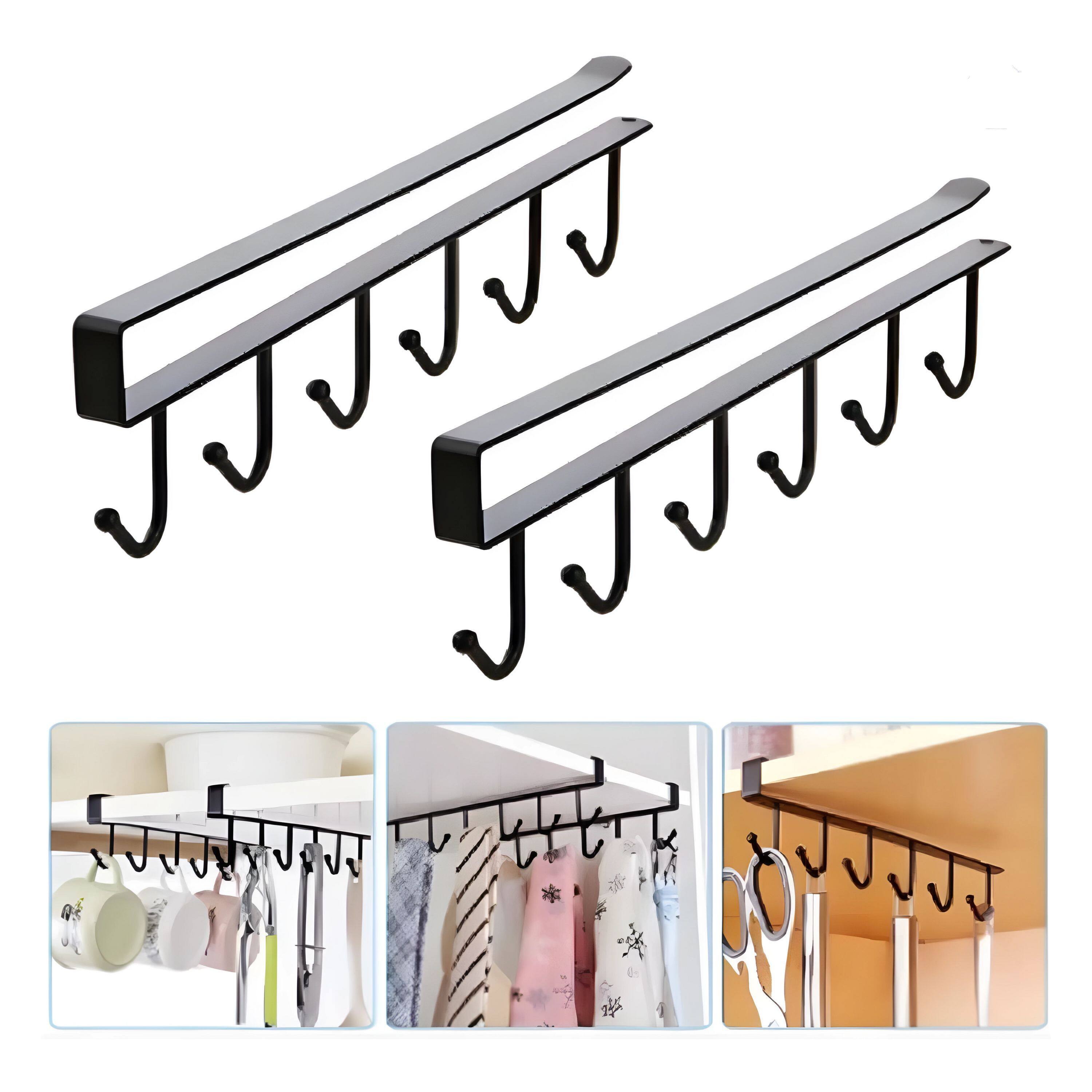 Left. Kitcheniva - Kitchen Shelf Mug Holder Rack Hooks 2 Pack - Black.