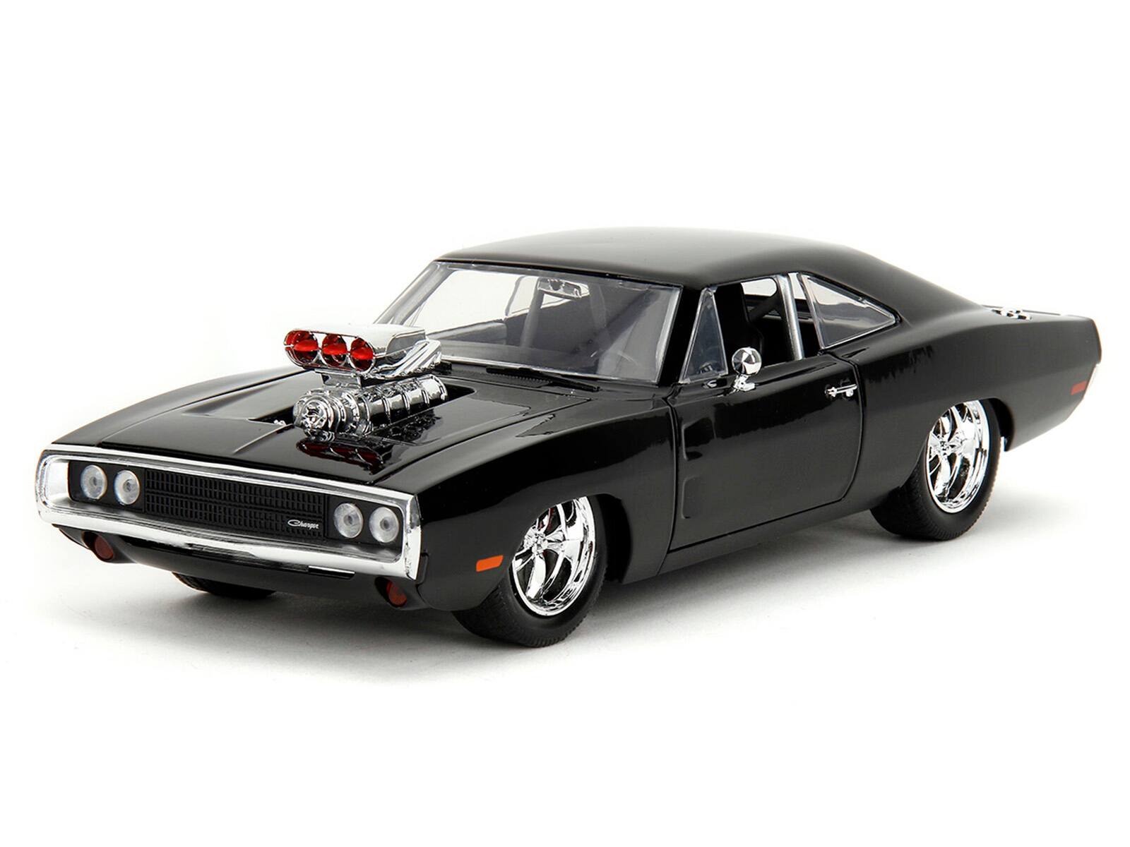 Alt View 7. Jada - Dom's 1970 Dodge Charger R/T Black and Brian's Toyota Supra Orange with Graphics Set 1/24 Diecast Model Cars by Jada.